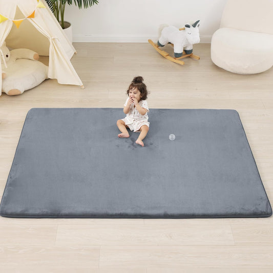 1.3" Thick Baby Floor Play Mat 50x74, Basic Padded Foam Mat for Tummy Time Crawling, Non Slip Cushioned for Babies Toddlers Infants Kids (Dark Grey)