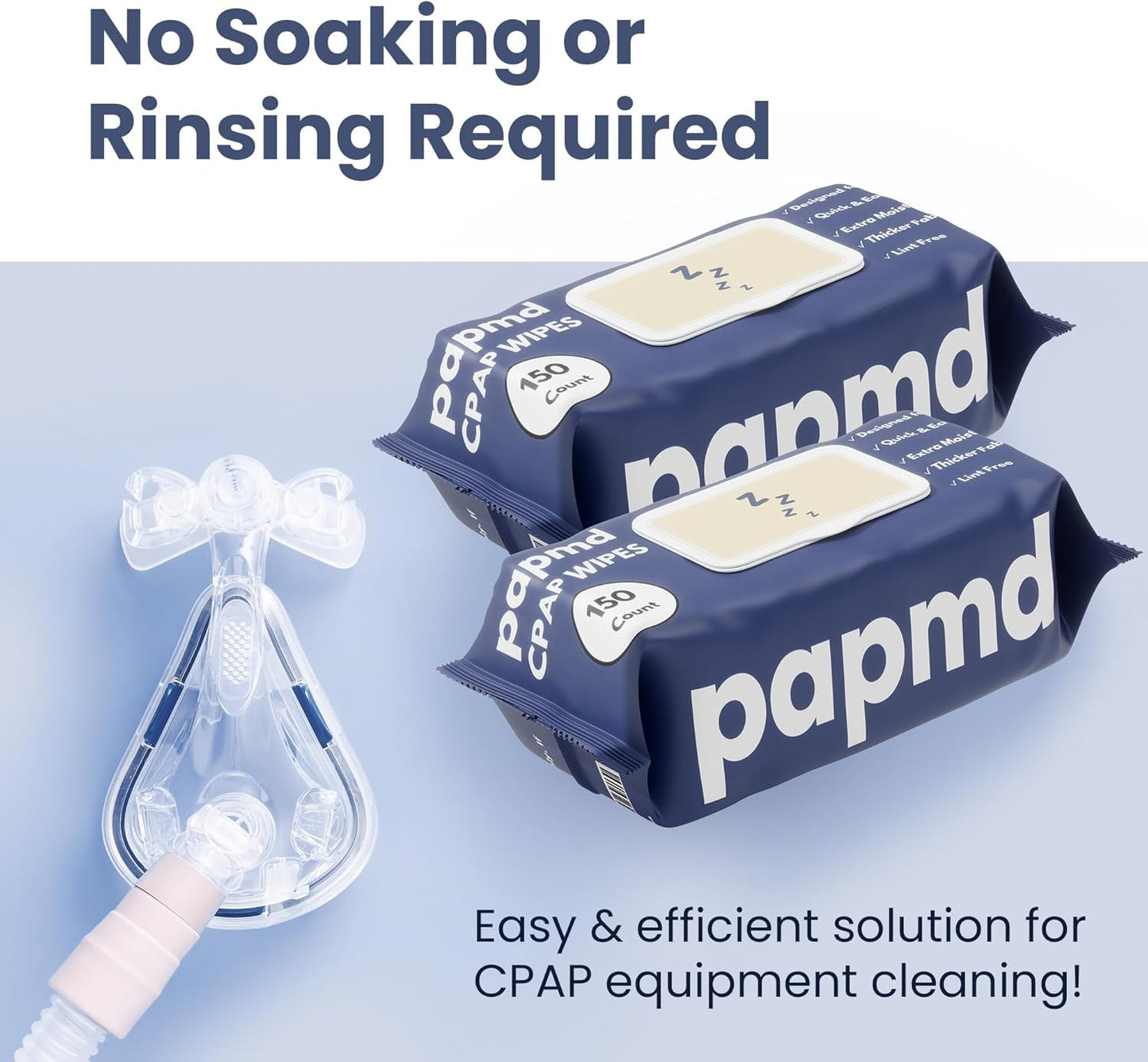 Unscented CPAP Wipes, 2x 150-Pack Travel Wipes, Thick Lint-Free Fabric for Mask, Tube & CPAP Machines, Enhanced Moisture & Easy Pull Design