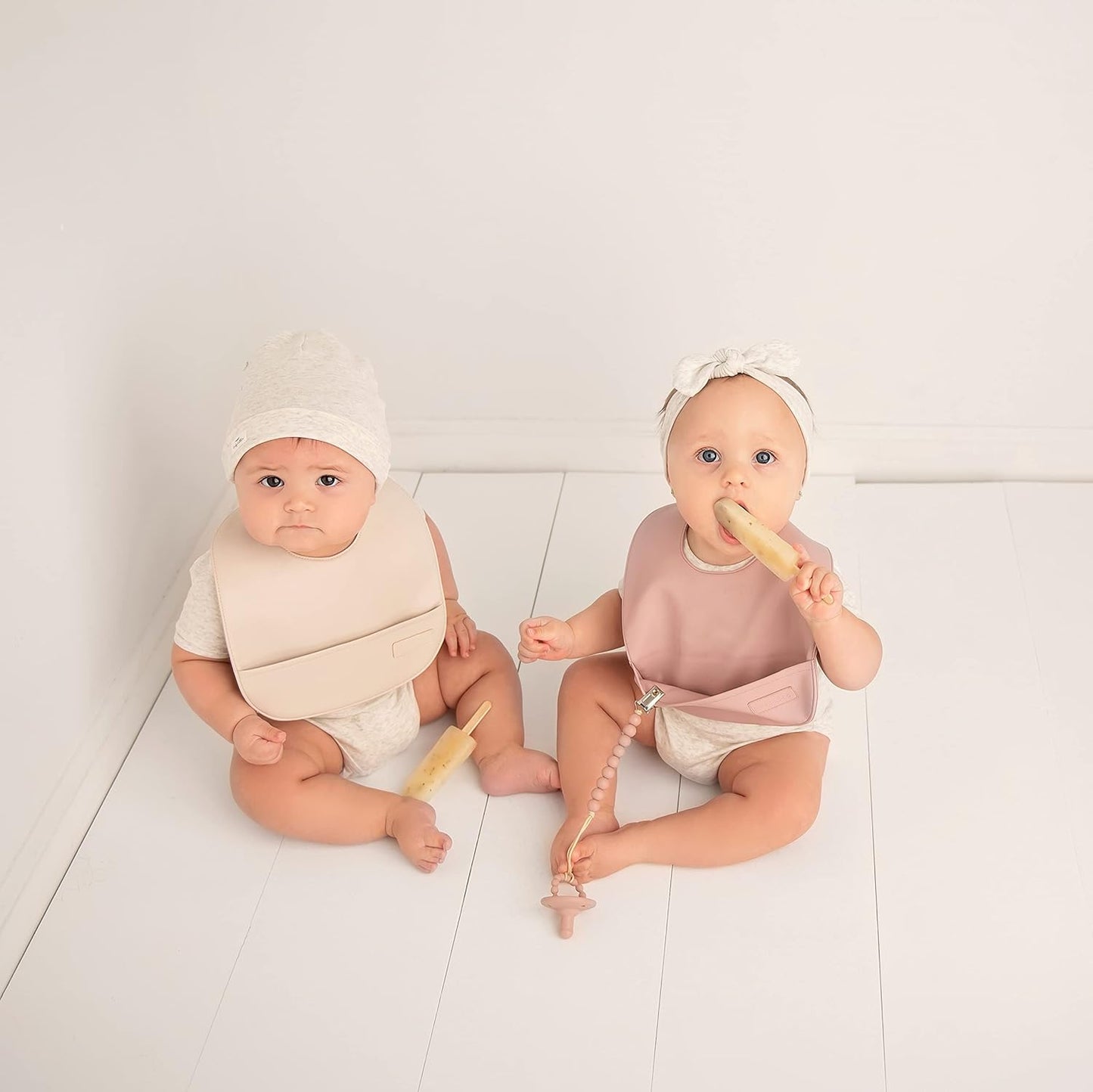 Vegan Leather Easy Clean Baby Bibs with Practical Pocket and Snaps - Great for Feeding and Teething Infants 0-12 Months