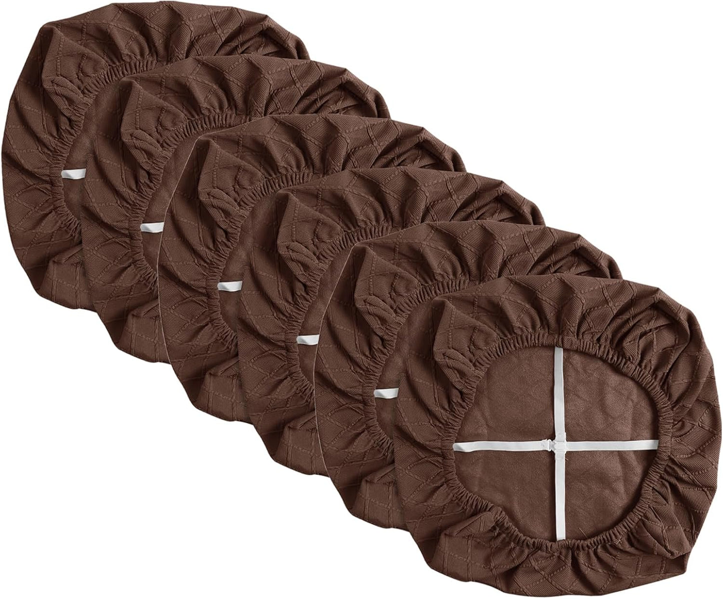 Yikko Chair Seat Covers, High-Density Check Jacquard Ekedalen Seat Covers for Dining Kitchen Restaurant Banquet, Stretch Removable Washable Chair Seat Cushion Protector (6, Brown)