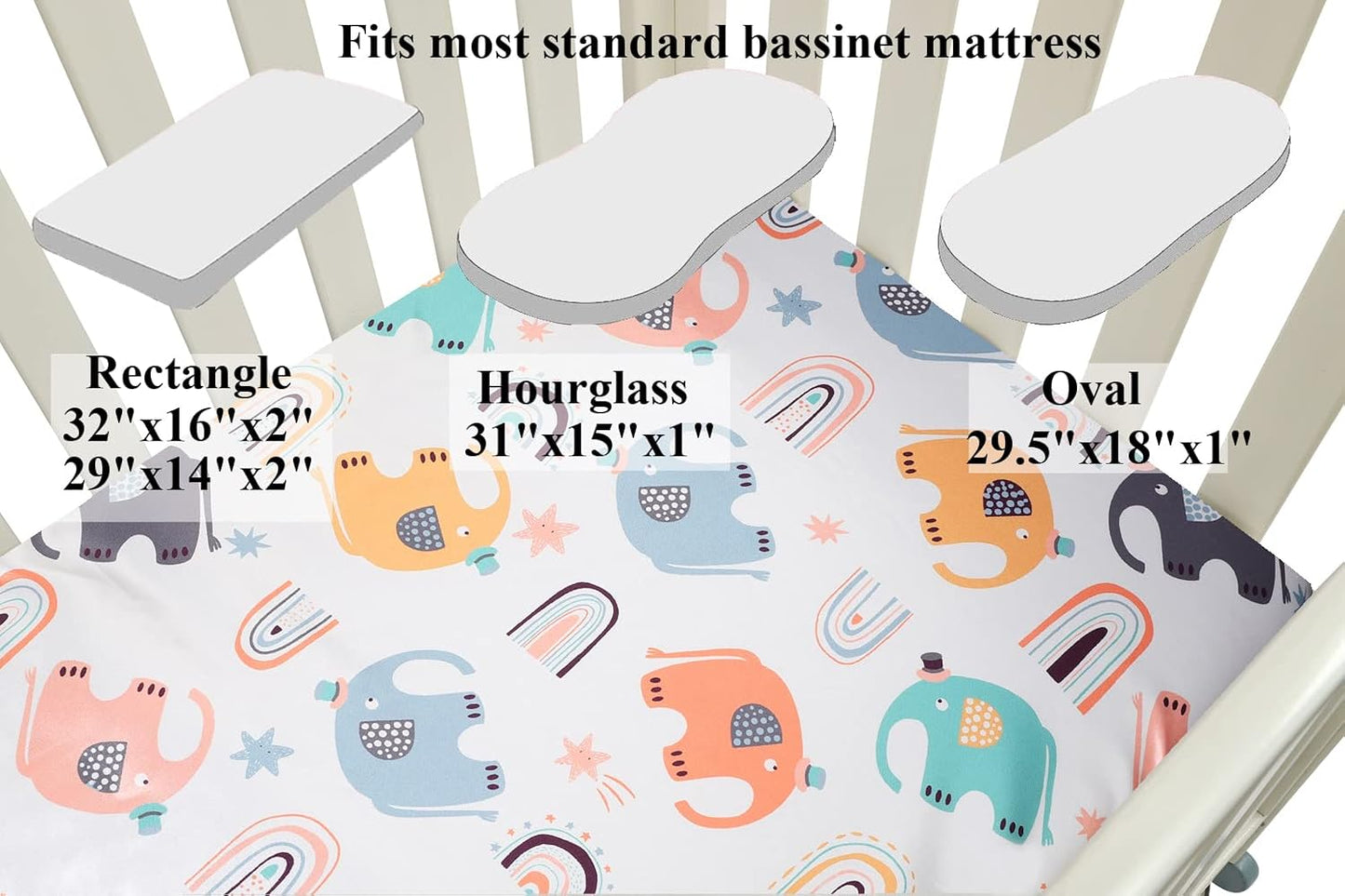 Bassinet Sheet Set 2 Pack Satin Ultra Soft Silk Fit for Rectangle, Hourglass, Oval Bassinet Mattress Protect for Baby Hair and Skin Cradle or Bassinet Sheets, Elephant & Rhino Lion
