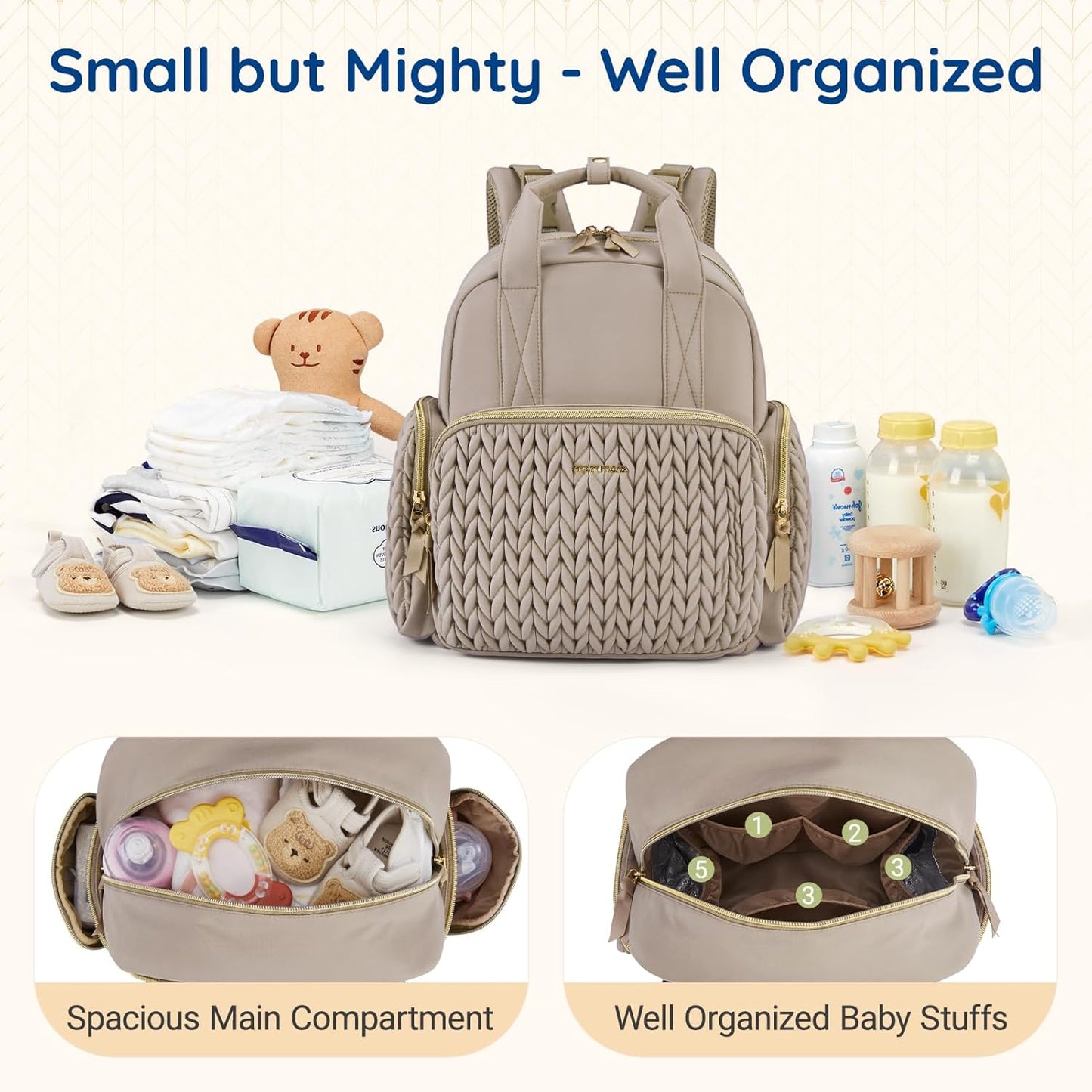 mommore Diaper Bag Small Diaper Backpack Stylish Baby Travel Backpacks with Insulated Pockets, Changing Pad, Stroller Straps