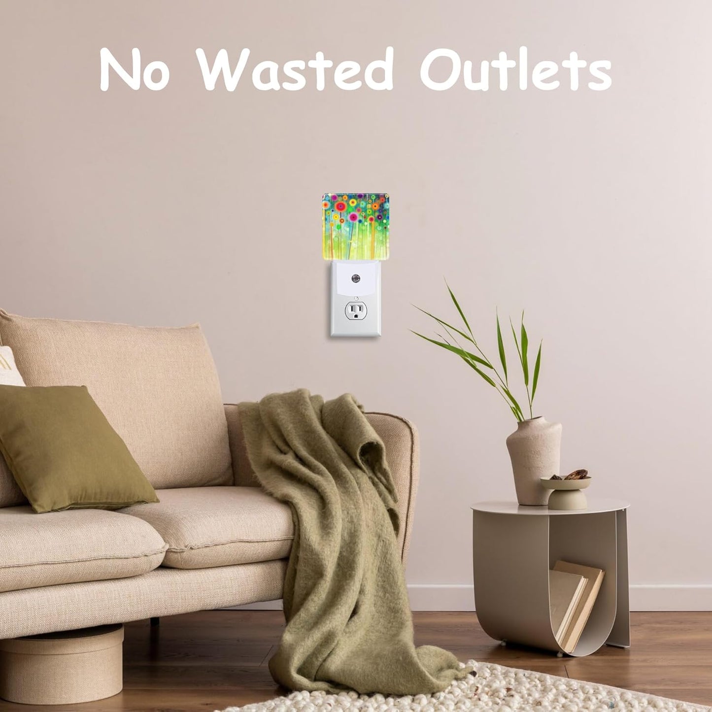 Night Light Plug Wall,Abstract Watercolor Meadow Flower LED Night Lights with Dusk to Dawn Light Sensor for Women Girls Boys Room Decor,Hallway,Kitchen,Bathroom,Nursery,Stairs
