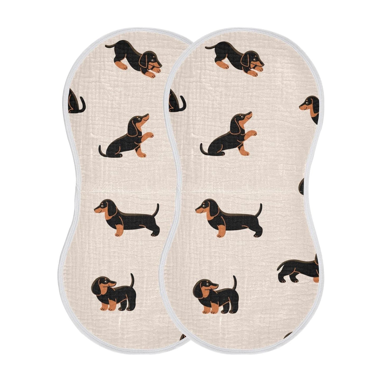 Muslin Baby Burp Cloths Set of 2, Soft Absorbent Cute Dogs Dachshunds Muslin Washcloths, Bibs, Face Towel for Newborn Boys Girls, 22 x 11 Inch