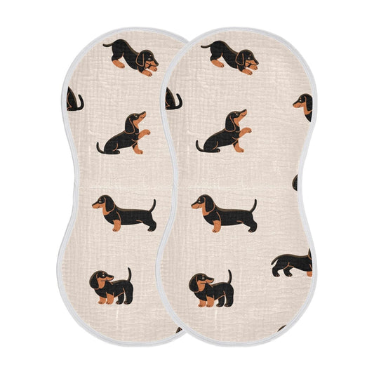 Muslin Baby Burp Cloths Set of 2, Soft Absorbent Cute Dogs Dachshunds Muslin Washcloths, Bibs, Face Towel for Newborn Boys Girls, 22 x 11 Inch