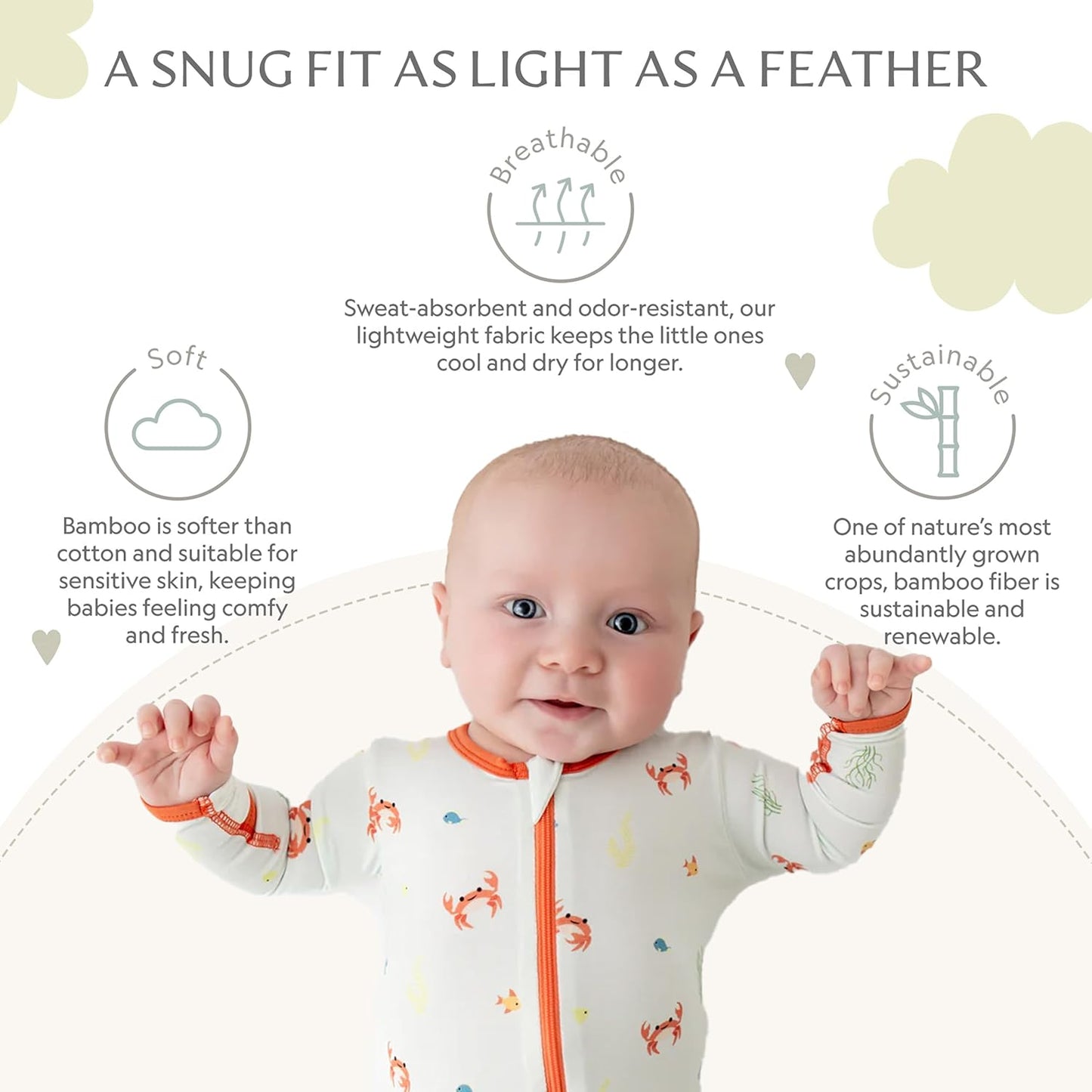 Bamboo Little Soft Baby Footie Pajamas, Baby Clothes, Newborn Sleepers, 95% Viscose and 5% Spandex, 0-24 Months