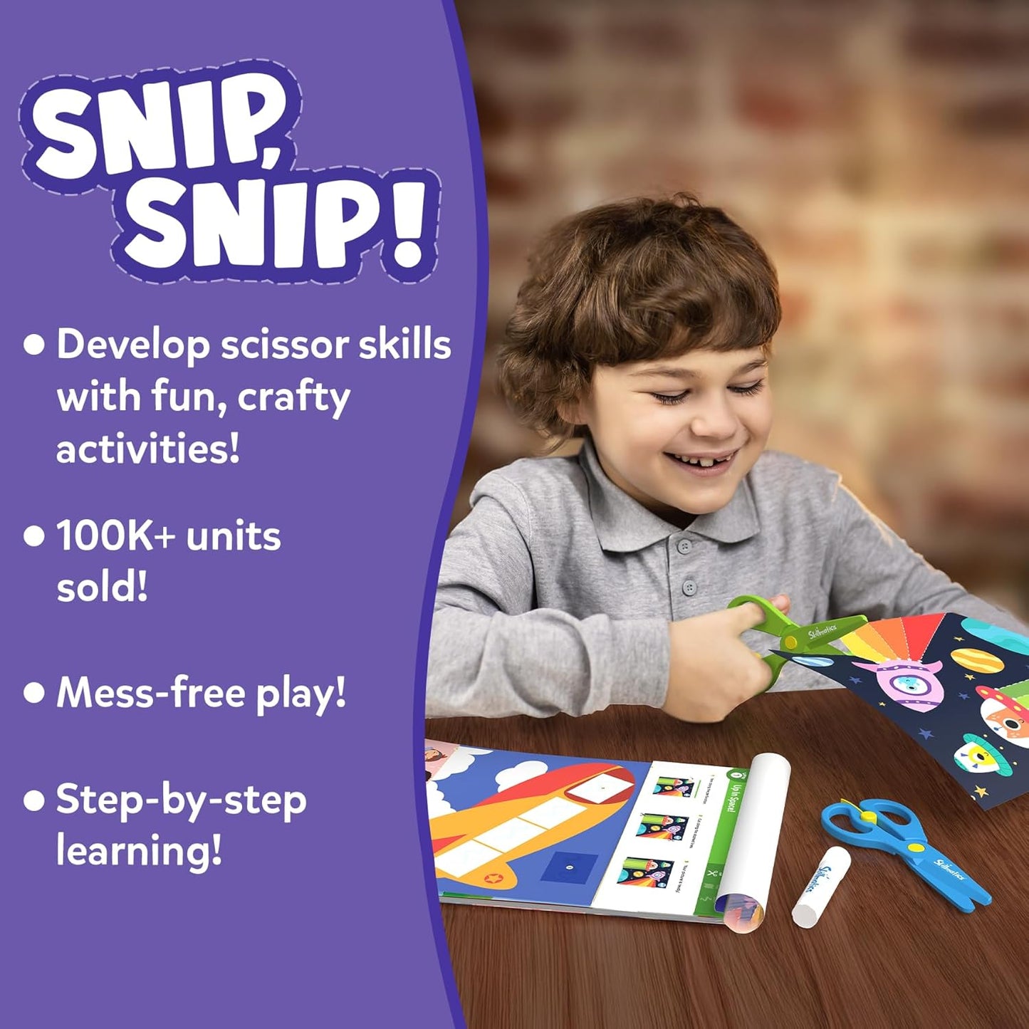 Skillmatics Scissor Skills Activity Book - Snip Snip, Stocking Stuffers, 25 Fun Cutting & Creative Activities, Fine Motor Skills, Felt Craft Kit, Christmas Gifts for Kids Ages 3, 4, 5, 6, 7