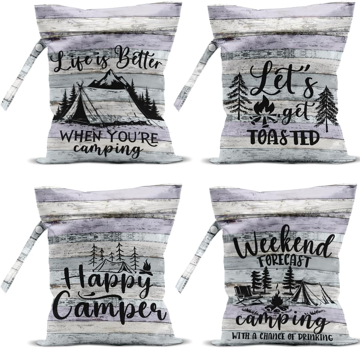 4 Pack Camping Wet Bag Waterproof Reusable Wet Dry Bag for Swimsuit Diaper Travel Beach Outdoor Toiletries Funny Novelty Gifts for Campers Camping Accessories for Rv Camper Women Birthday Christmas
