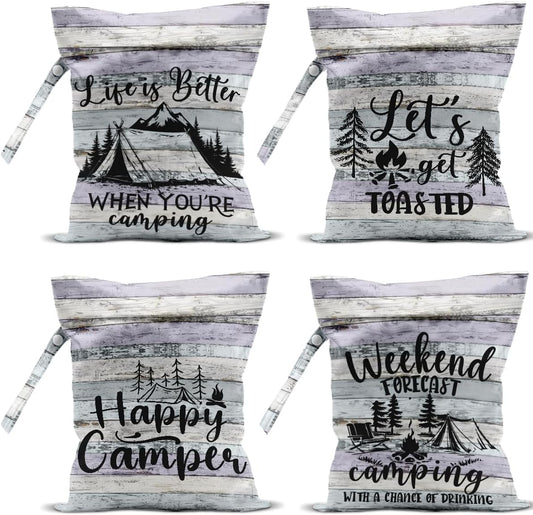 4 Pack Camping Wet Bag Waterproof Reusable Wet Dry Bag for Swimsuit Diaper Travel Beach Outdoor Toiletries Funny Novelty Gifts for Campers Camping Accessories for Rv Camper Women Birthday Christmas