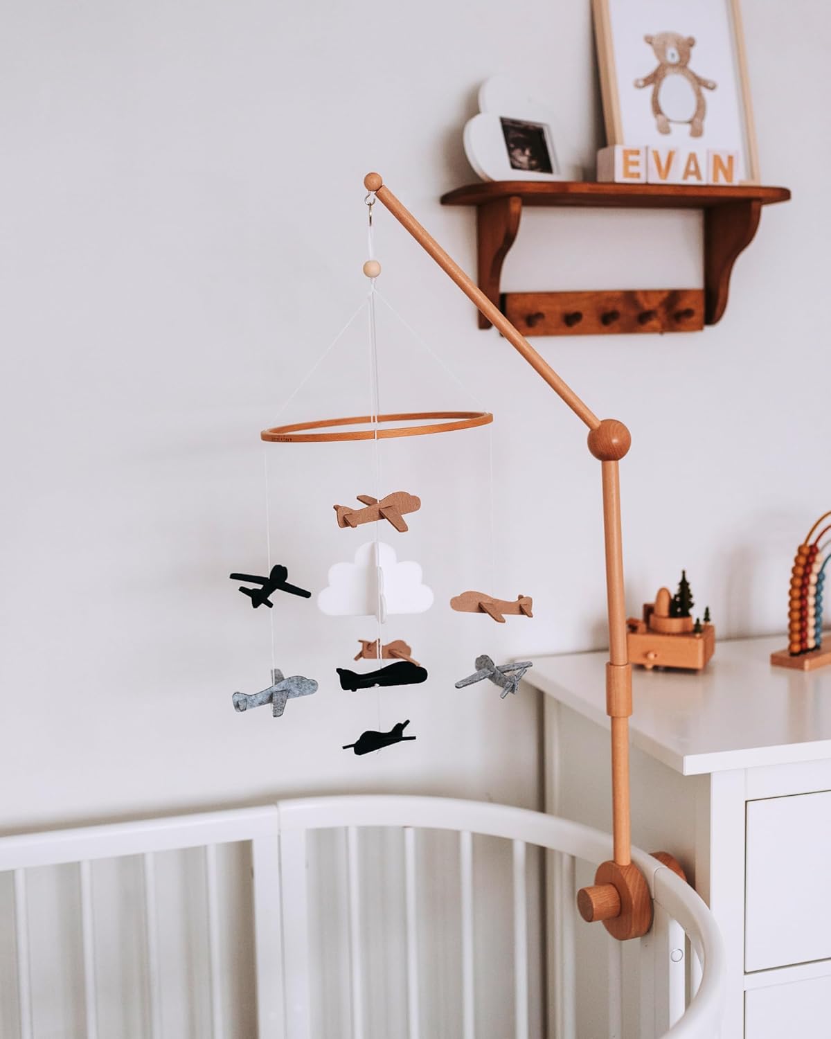 Baby Crib Mobile (Airplanes in The Clouds) - Nursery Decoration Ceiling Mobile and Baby Shower Gift for Boys & Girls - Grey and White