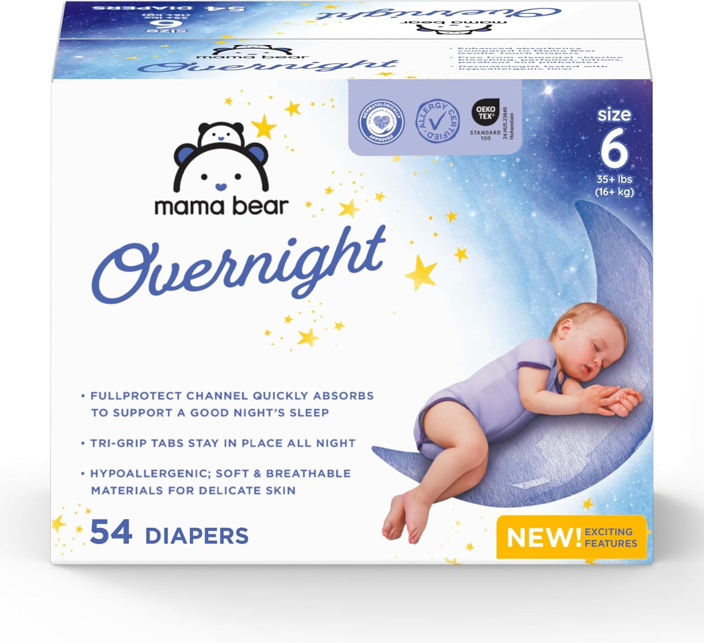 Amazon Brand - Mama Bear Overnight Diapers, Size 6, 54 Count