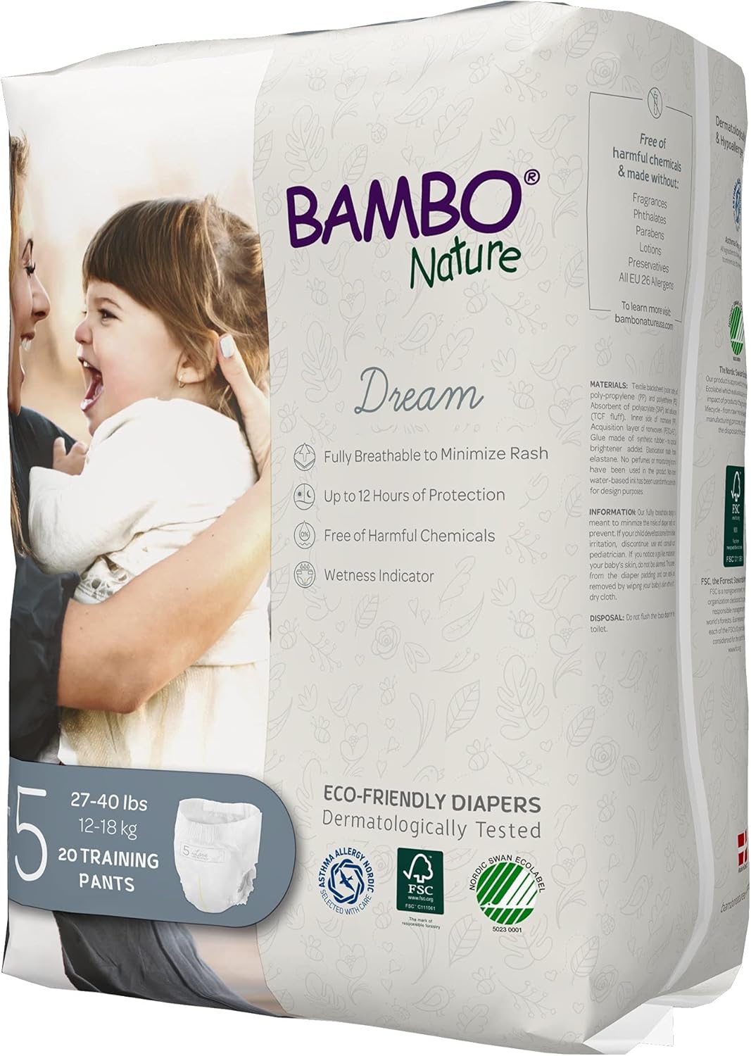 Bambo Nature Hypoallergenic Training Pants, Premium Eco-Labeled Training Pants, Totally Chlorine-Free, Skin Friendly - Size 5 (60 Count)