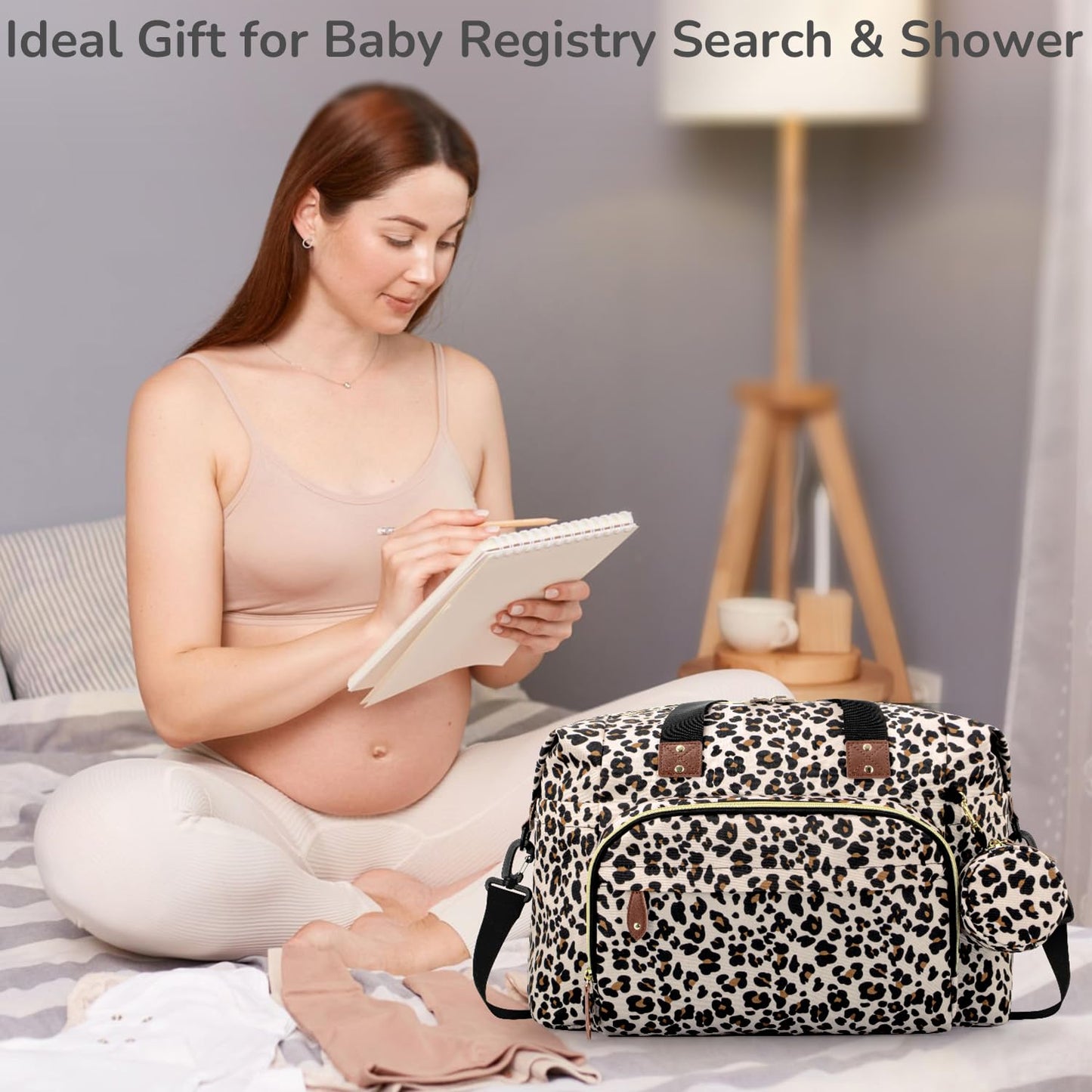 Diaper Bag Tote, Baby Bag Travel Diaper Tote Bag with Pacifier Case, Cute Maternity Hospital Baby Stylish Diaper Tote for Mom Dad Medium Size, Leopard Print