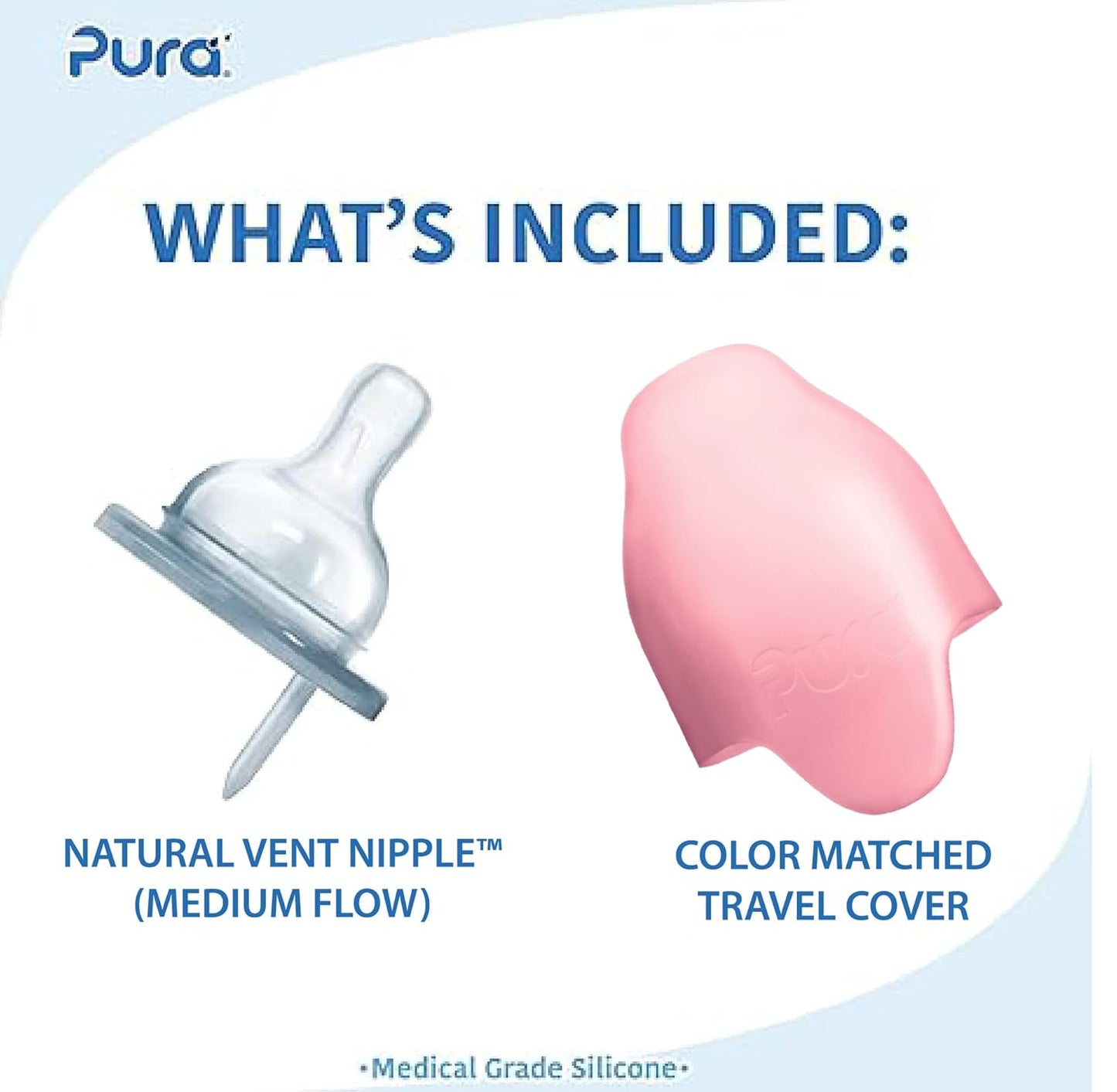 Pura Kiki 9oz/275ml Stainless Steel Infant Bottle w/Sleeve, Anti-Colic, 100% Plastic-Free, MadeSafe Certified, Medical-Grade Silicone, Medium-Flow Nipple, for Babies 3 Months & Up (Rose)