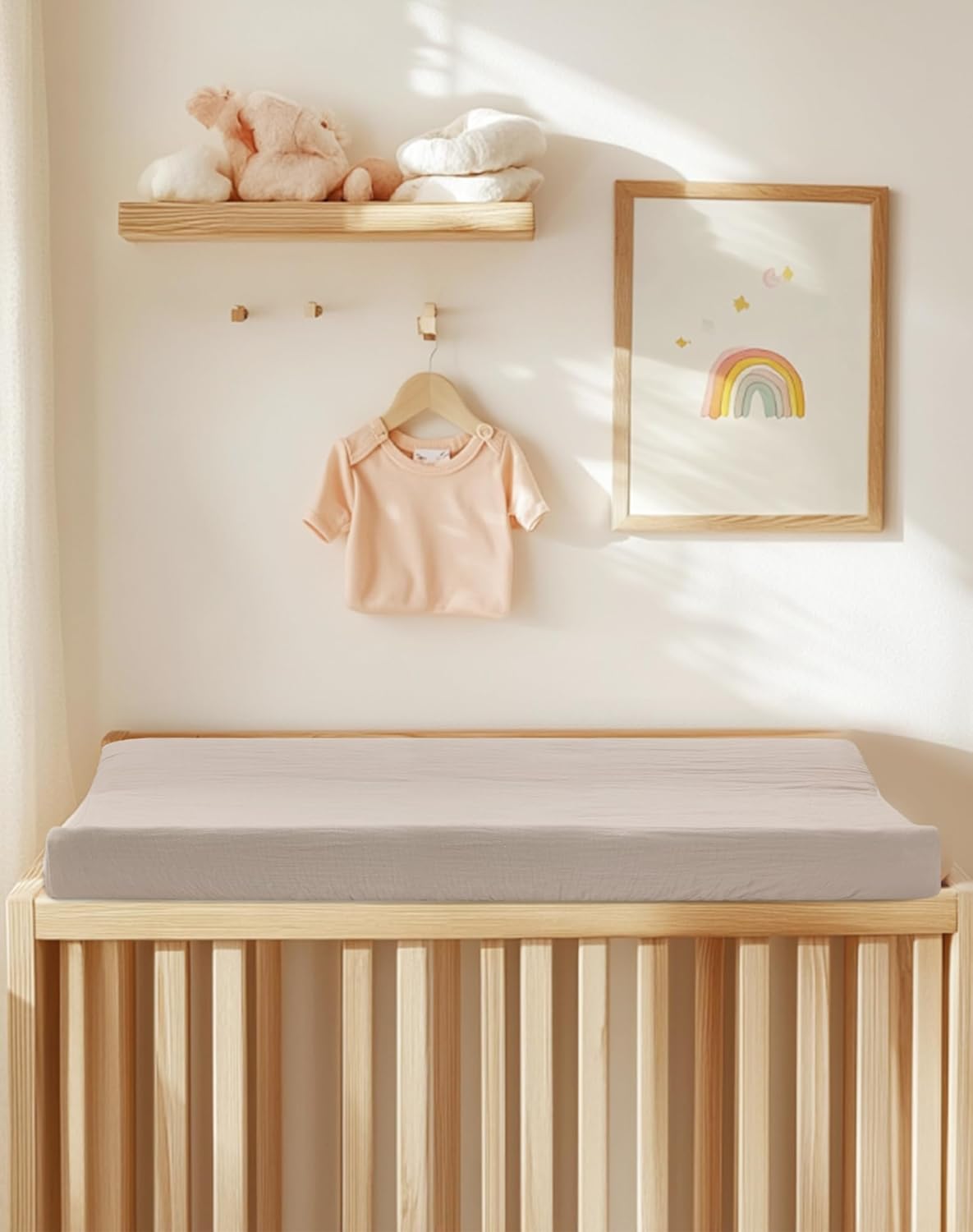 Changing Pad Cover for Baby Boy Girl 2 Pack, Muslin Changing Table Pad Covers with Boho Style, Neutral Nursery Bedding Essentials Soft and Breathable(Beige & Vintage Taupe)