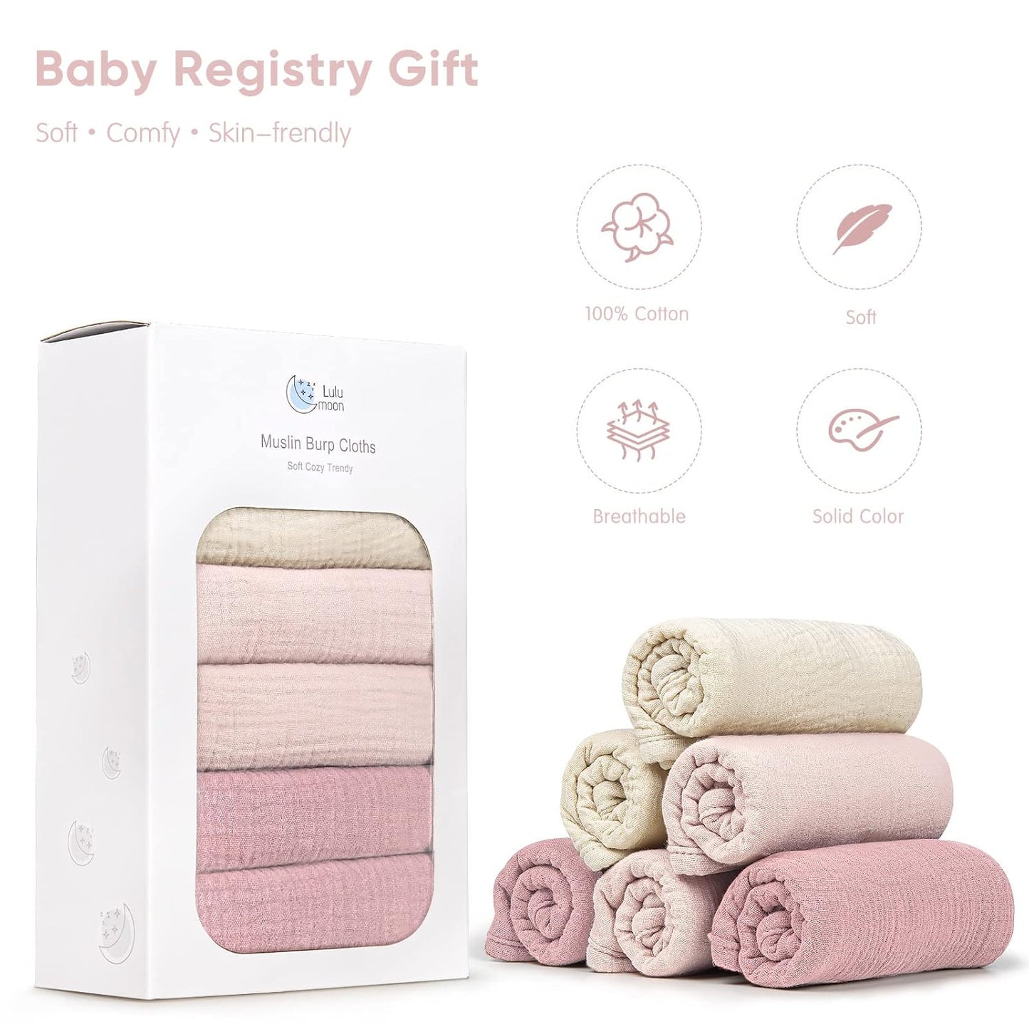 lulumoon Muslin Burp Cloths for Babies: 100% Soft Cotton Large Burping Cloths - Neutral Baby Burp Rags for Boy and Girl - Absorbent Burp Cloth for Spit-Ups 6 Pack