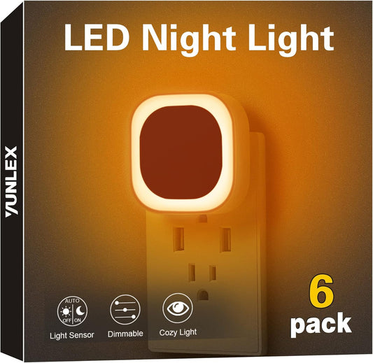 6 Pack Plug in Amber Night Light, Auto Dusk to Dawn, Soft Glow, Dimmable, Diffused Light, LED Lights for Bedroom, Kids, Bathroom, Sleep, Baby Nursery, Toddler, Hallway, Kitchen, Home Decor