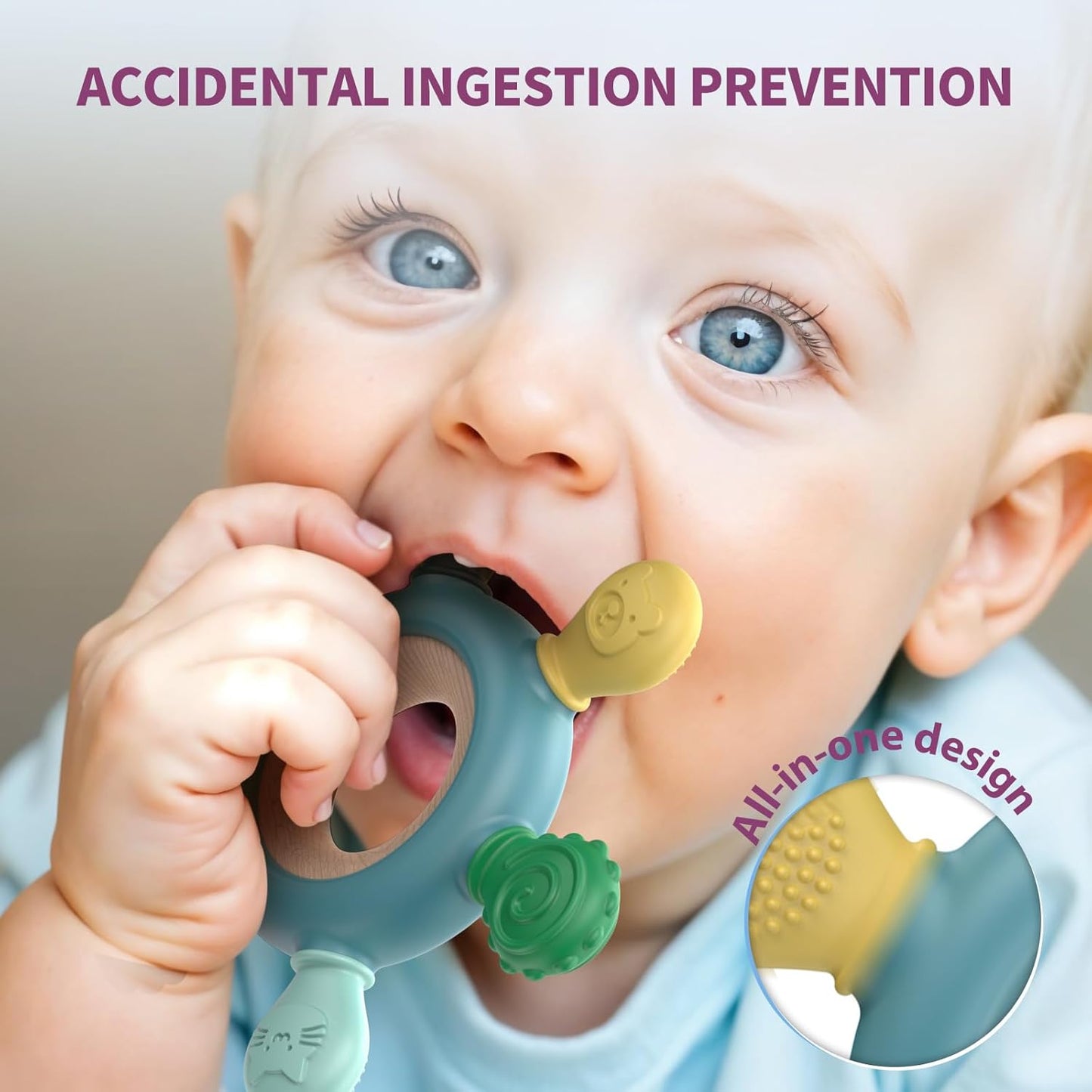 akolik Teething Toys for Babies, Baby Teethers Toy Teething Ring Silicone, Grasping Teething Toy, BPA Free Teething Newborn Accessories for Baby 0 3 6 9 12 18 Months (Blue B)