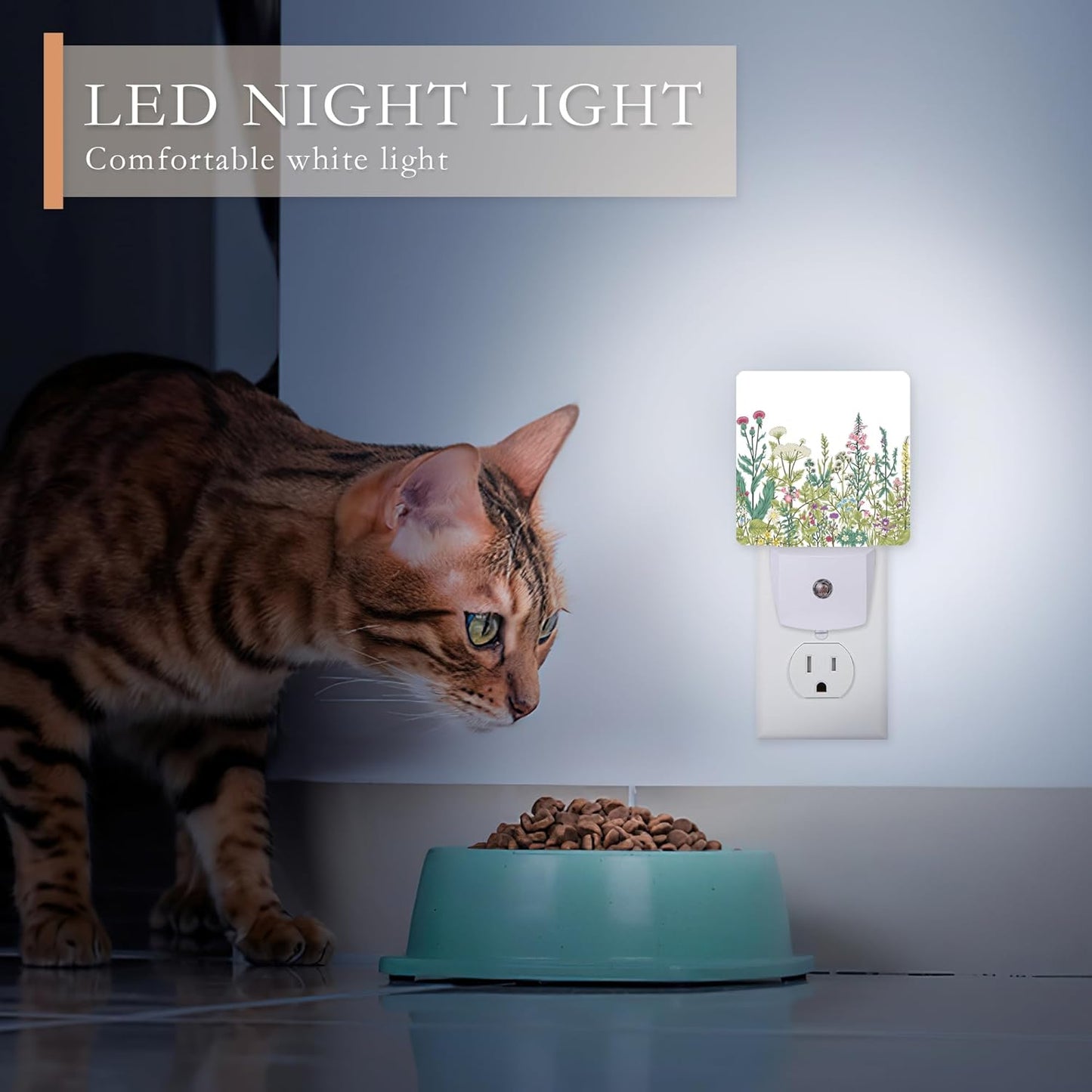 Night Light,Herbs and Wild Flowers Night Lights Plug into Wall for Boys Girls Bedroom Decorative Half Round Nightlight Led Lamp 0.5W Sleep Friendly