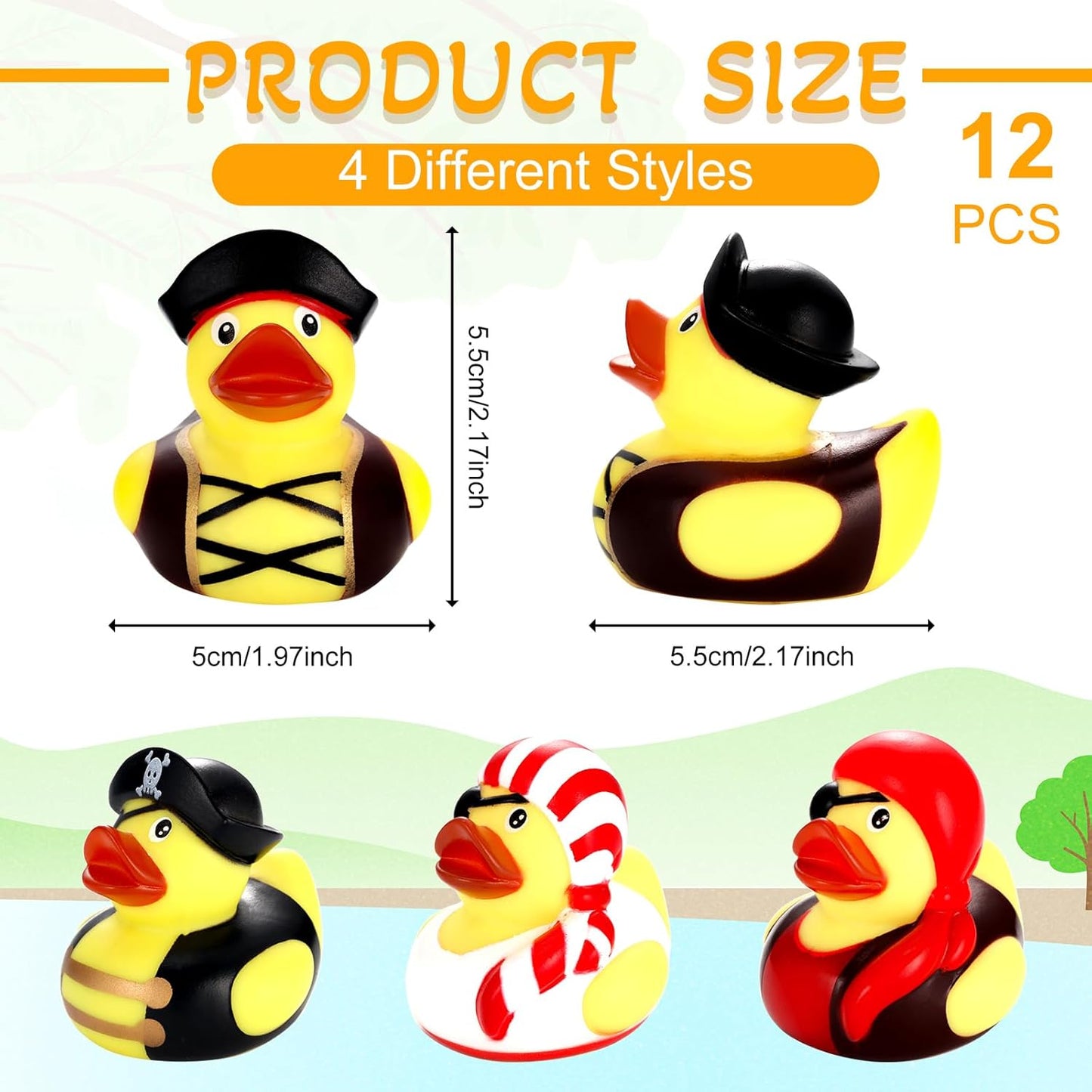 Lewtemi 12 Pcs 2 Inch Mini Pirate Rubber Ducks Cruise Ducks for Hiding with Tags Cute Yellow Decor Bathtub Pool Pirate Party Favors for Carnival Supplies Birthday Party Favor Gifts
