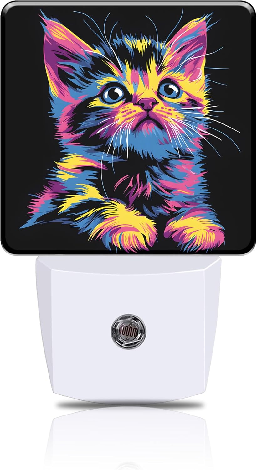 Night Light Colorful Cute Cat Night Lights Plug into Wall Smart Dusk to Dawn Sensor 0.5W Energy Efficient Led Lamp for Men Women Bedroom Bathroom Hallway Stairway Decor