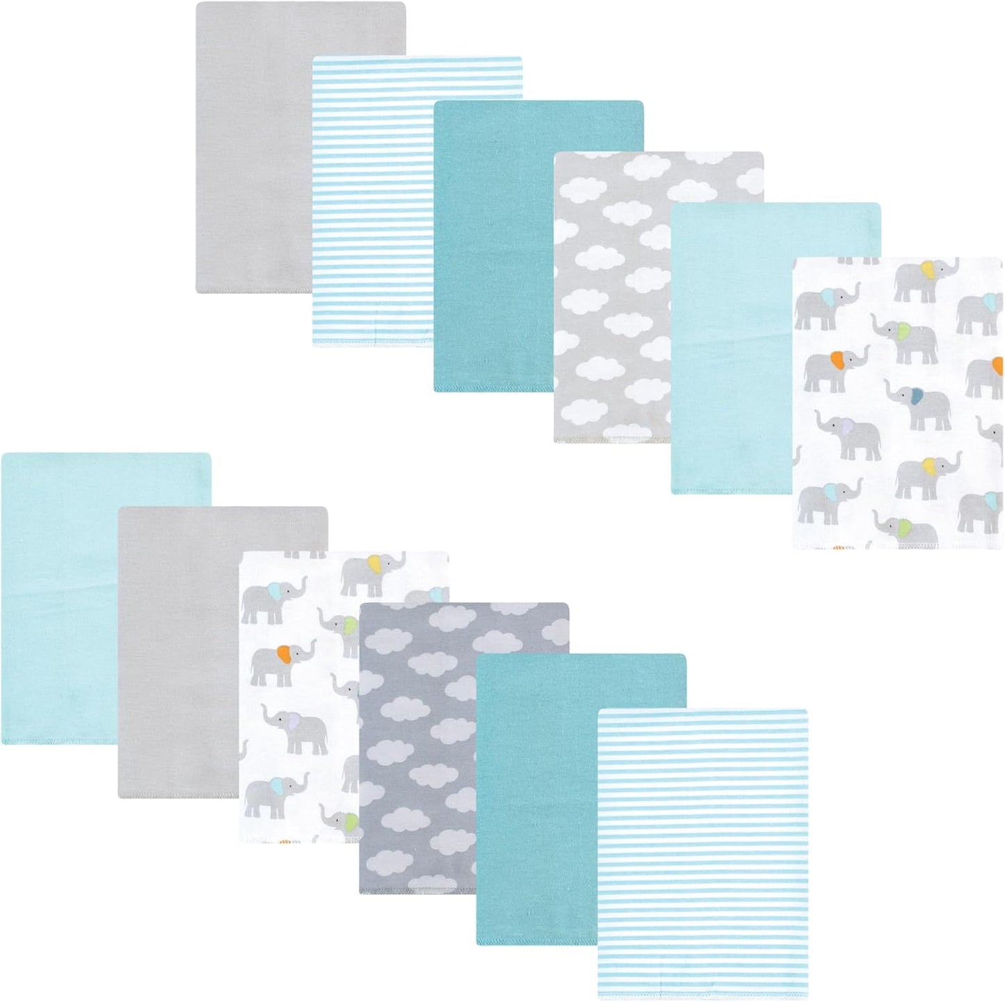 Luvable Friends Hudson Baby Flannel Burp Cloths 12pk, Soft Elephant
