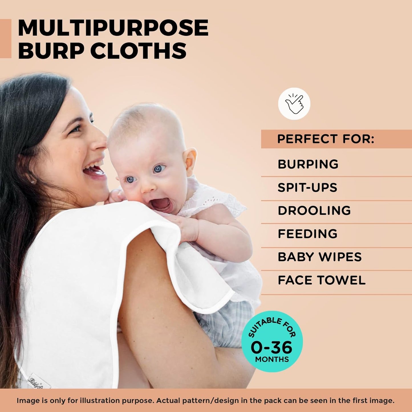 5-Pack Organic Cotton Burp Cloths – Large, Ultra-Soft 3-Layer Towels for Burping, Shoulder & Hand Use, Highly Absorbent