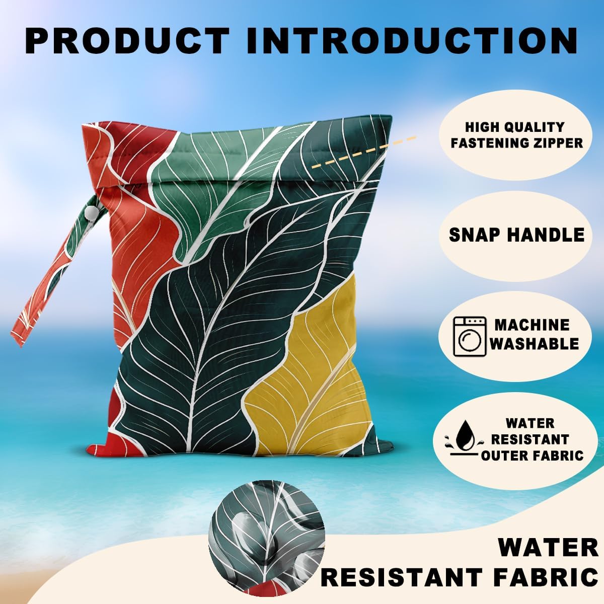 2Pcs Palm Leaves Wet Bags 12x10 Inch, Summer Plant Waterproof Wet Dry Bags, Washable Travel Laundry Bag for Swimsuit Beach Diapers Dirty Yoga Gym Clothes, Plant Gifts for Women Friend Travelers