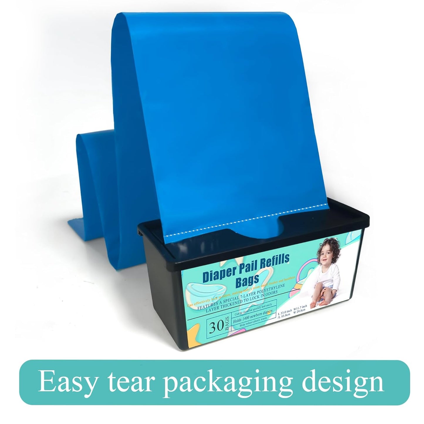 3PCS Upgraded Thickened Diaper Pail Refills Bags For Genie Easy Roll Signature Diaper Pails, 7-Layer Odor-Barrier Technology, 90 Bags Lasts Up to 12 Months, Hold up to 4200 Newborn Diapers