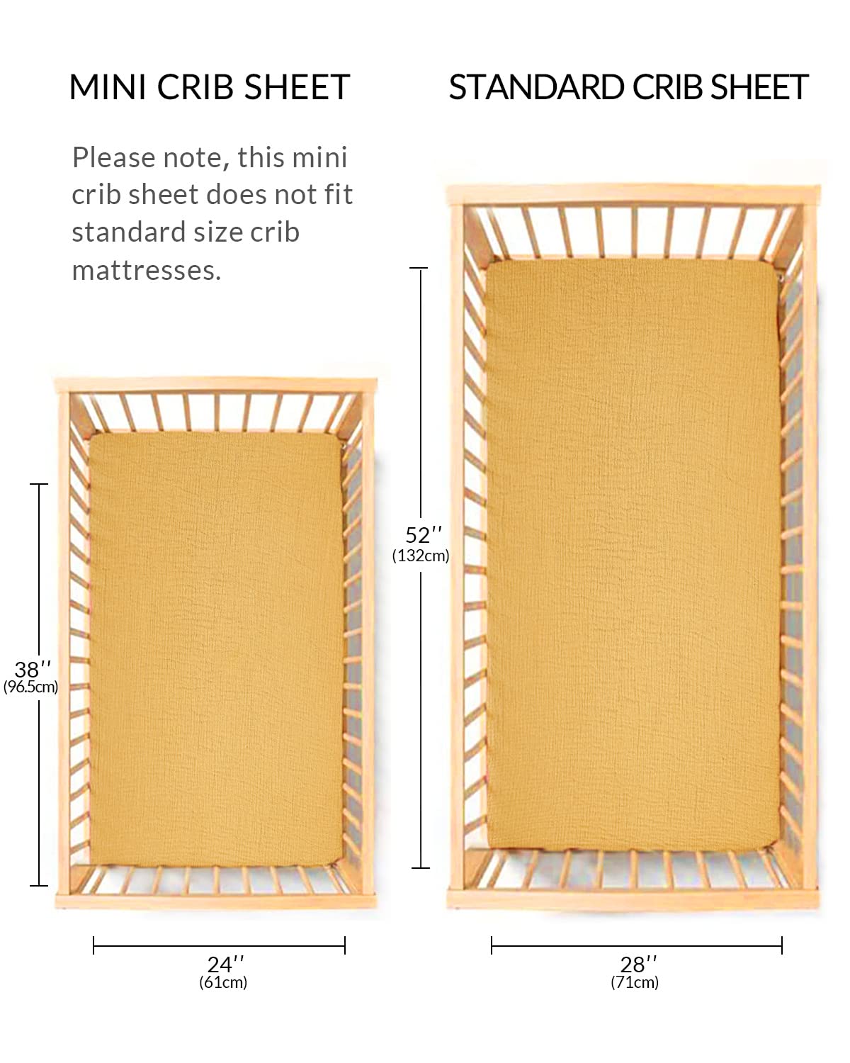 Mini Crib Sheets for Baby, Fitted Pack N Play Mattress and Mini Cribs 24" x 38", Neutral Muslin Cotton Mini Crib Mattress Sheet with Boho Style, Soft and Breathable Comfort (Cream)