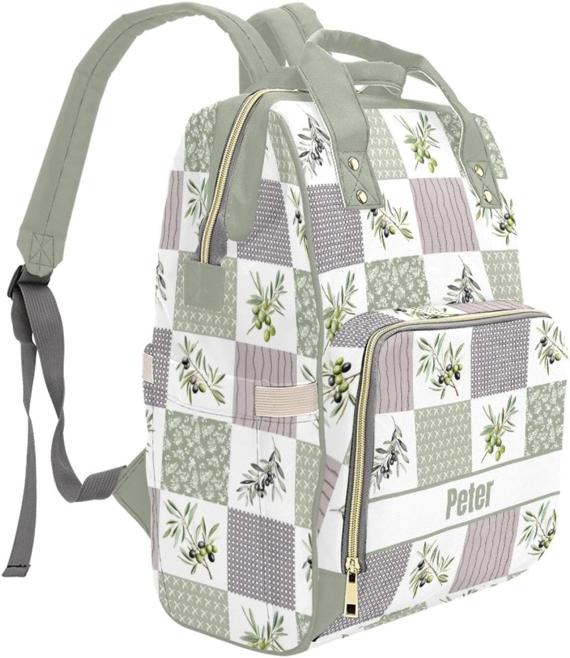 Personalized Olive Diaper Bag with Name – Custom Baby Bag, Nursing Tote Backpack for Mom, Custom Name Mommy Daypack, Shower Gift for Baby