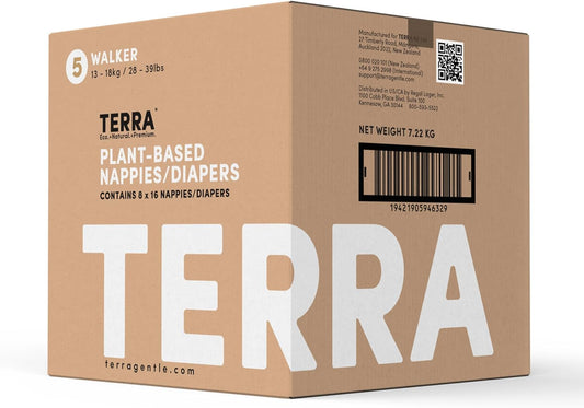Terra Size 5 Plant-Based Diapers: Ultra-Soft & Chemical-Free for Sensitive Skin, Superior Absorbency for Day or Night, 128 Count