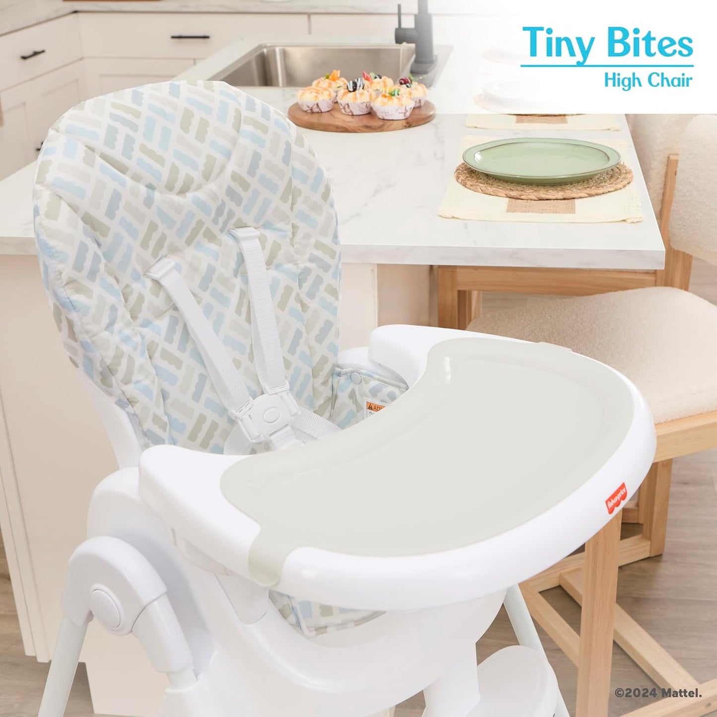 Fisher Price Tiny Bites Baby & Toddler Highchair – Cloud Grey, One-Click Folding, 7 Adjustable Height Levels, 2 Recline Positions, Removable Dishwasher-Safe Tray, Lightweight, Space-Saving