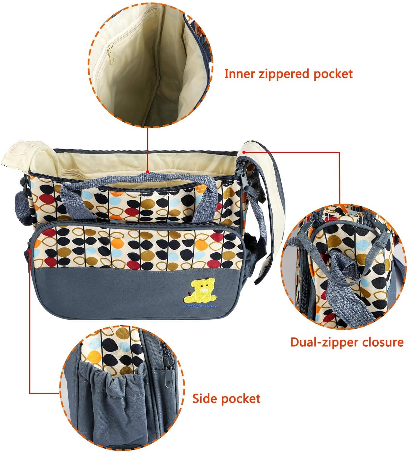 5Pcs Diaper Bag Tote Set,Large Mommy Bag with Portable Nappy Changing Pad,Pacifier Case,Travel Baby Bags for Mom