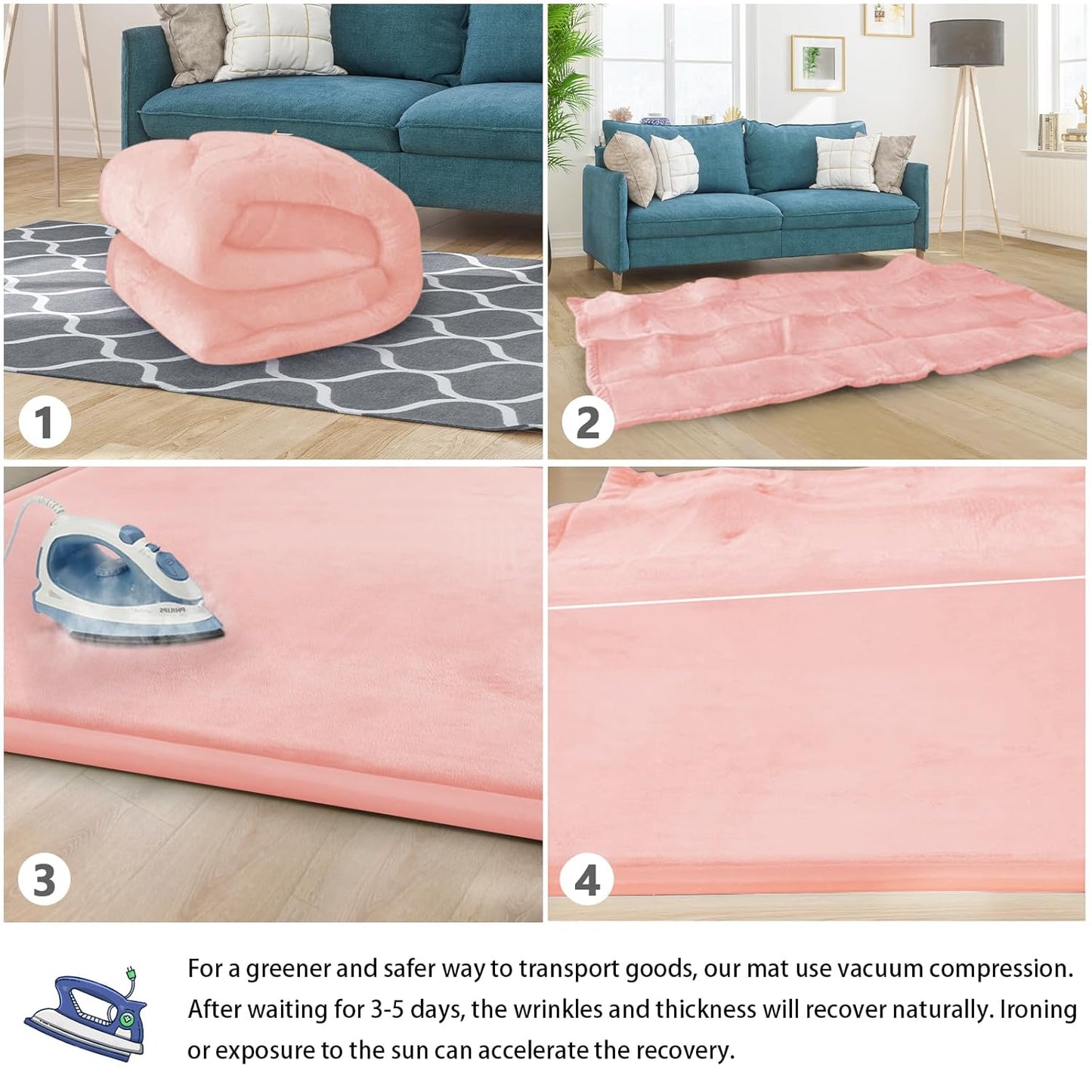 Baby Play Mat for Floor Tummy Time Mat Nursery Muscle Area Rug Playroom Rug Tatami 65"*50" Memory Foam 1.3" Thick Crawling For Babies,Toddlers, Infants, Kids,Floor(Pink)