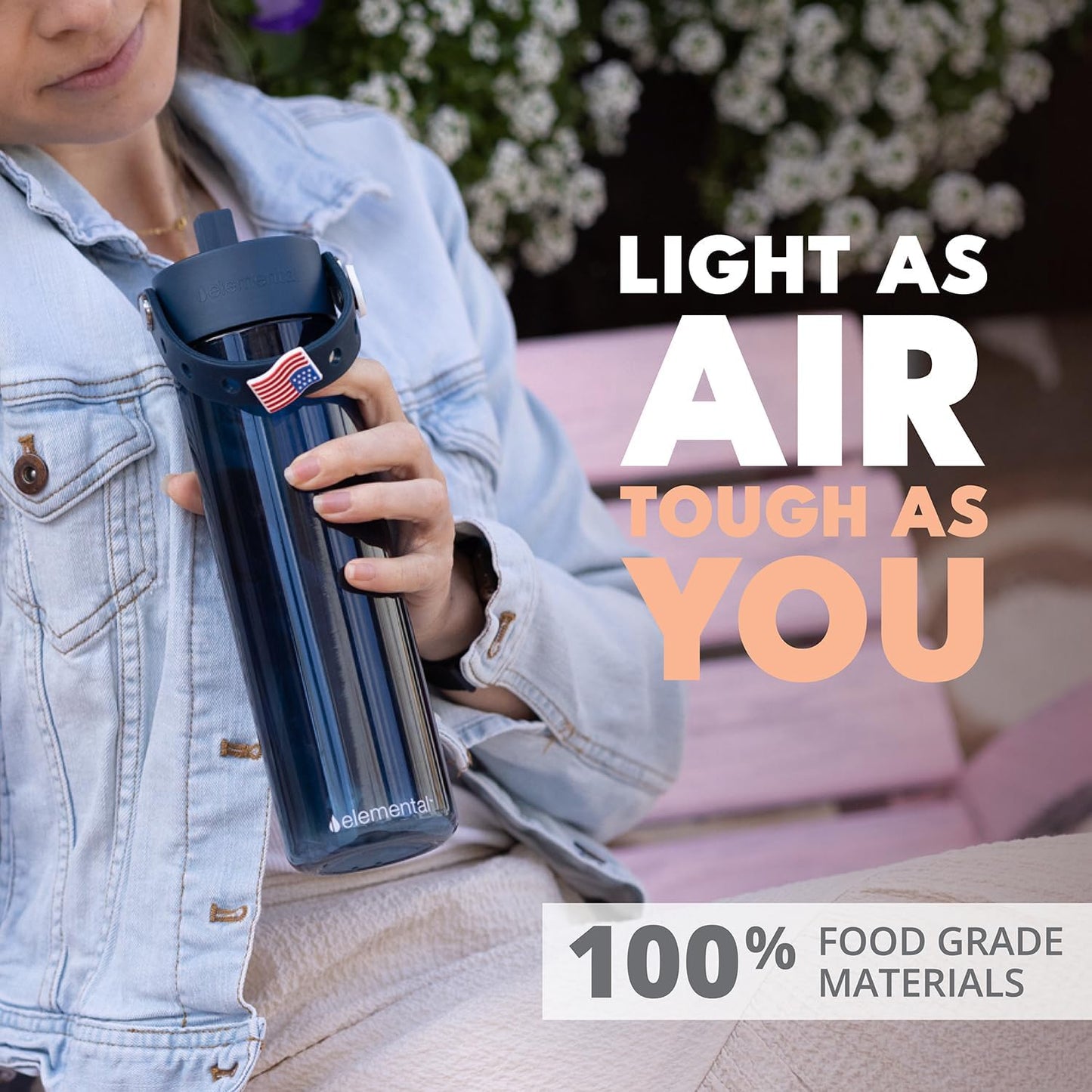Elemental Splash Water Bottle with Straw - BPA-Free Tritan Plastic Reusable Water Bottle with Charm Strap - Ideal for Travel, Gym and Sports - Leak Proof when Spout is Closed - 26oz - Navy Blue