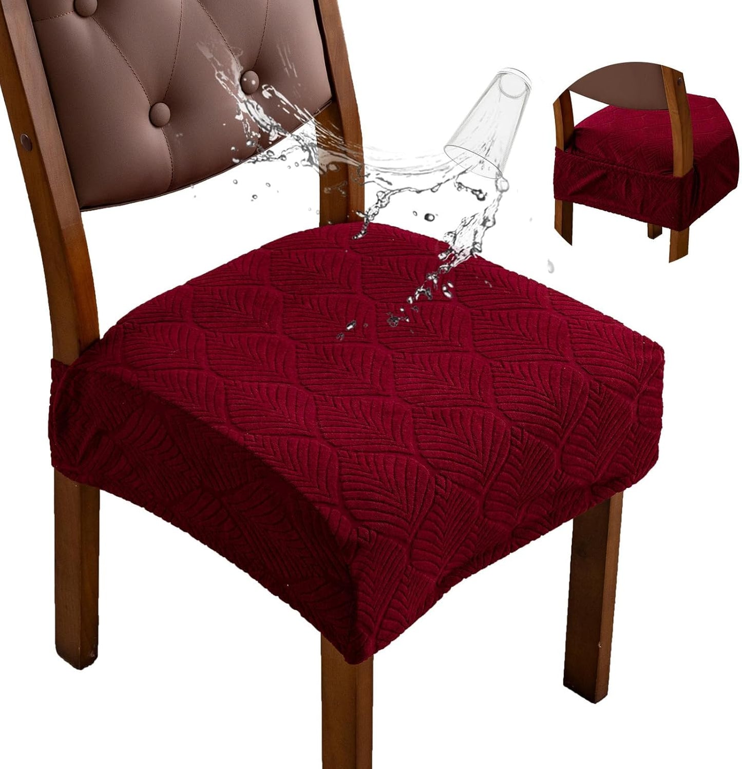 Removable Washable Dining Chair Seat Covers Set of 2,Stretch Jacquard Chair Seat Cushion Protector Slipcovers, Rear Covers