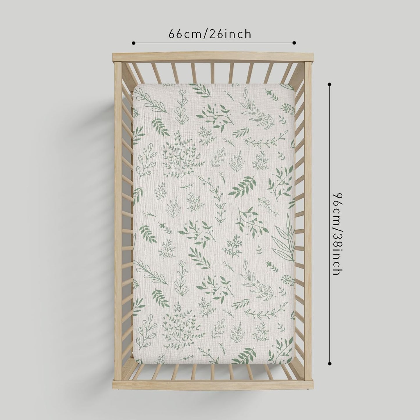 Muslin Mini Crib Sheets, 2 Pack for Baby Boy and Girl, Soft Breathable Stretchy Baby Pack N Play Mattress and Mini Cribs Sheet, Universal Fitted Portable/Mini Crib Mattresses (Natural Leaves)