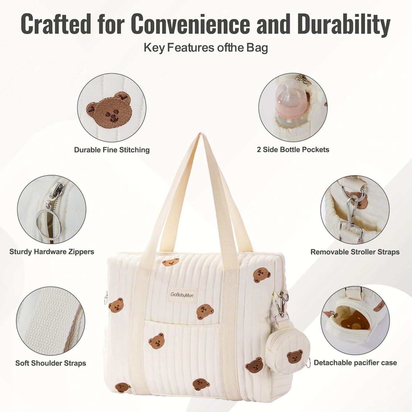 Large Diaper Bag Tote, Maternity Travel diaper tote, Multifunction baby bag, Baby Nappy Bags, Messenger bag (Medium - Bears)