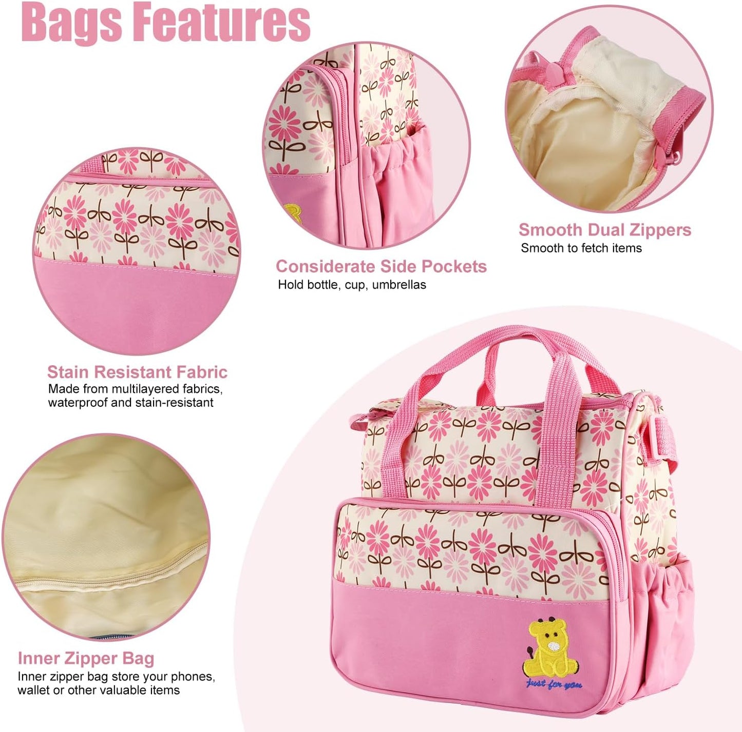 5PCS Baby Diaper Bag Set, Large Baby Doll Diaper Backpack