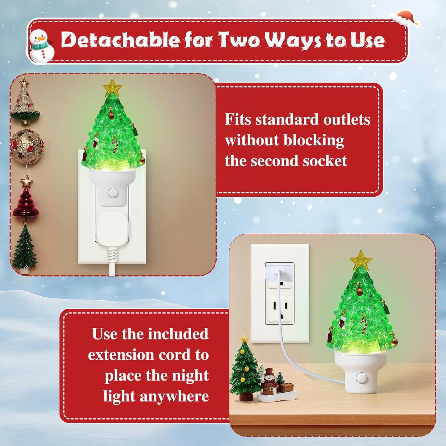 Christmas Tree Night Light Plug into Wall Glitter Water Nightlight with USB/Outlet Options, Christmas Tree Decorative Nightlight for Bedroom Kitchen Nursery Hallway Holiday Decorations Gifts (Tree)
