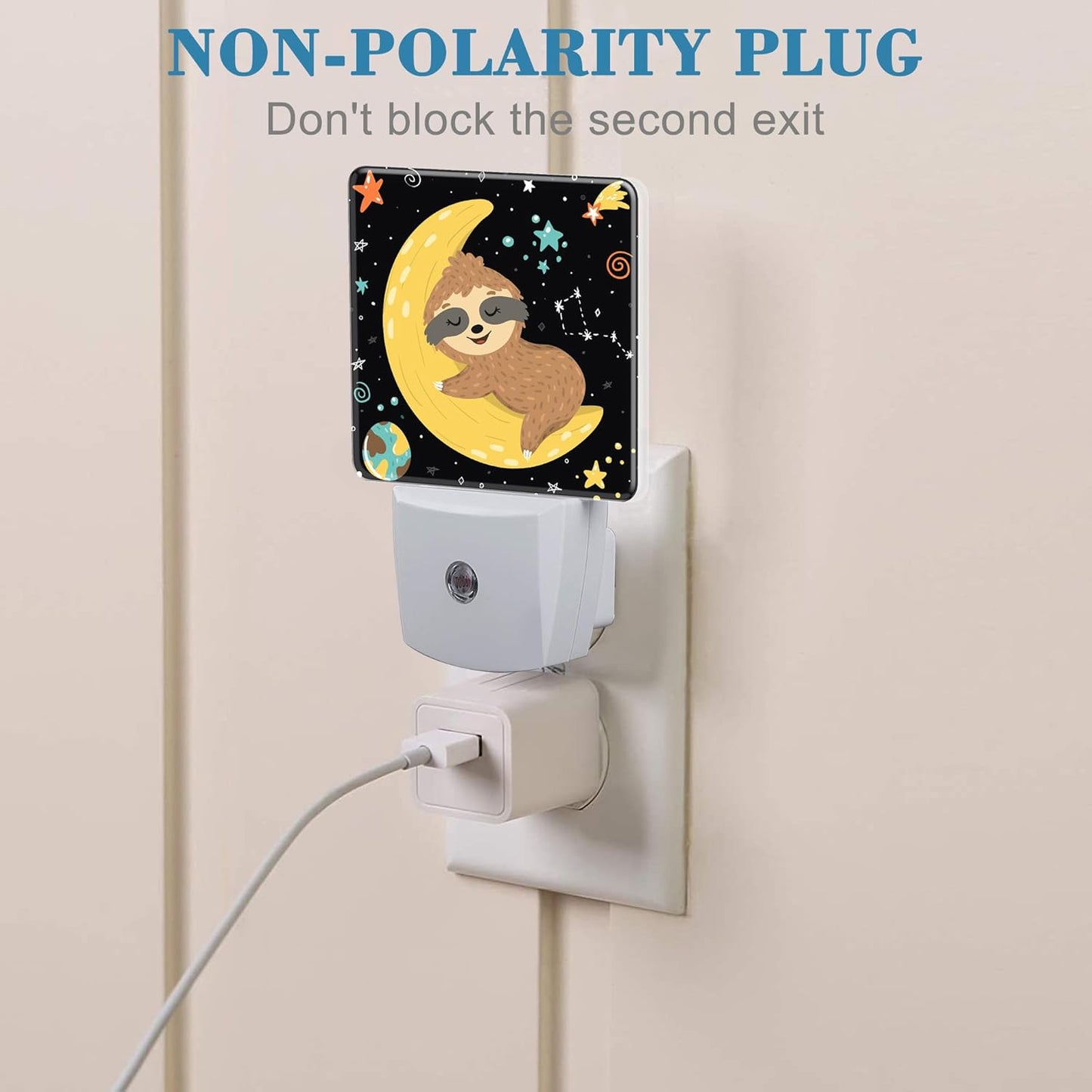 Night Light for Kids Girls Boys, Cute Baby Sloth Sleeping on Moon LED Night Light Plug into Wall with Dusk to Dawn Sensor for Room Decor, Hallway, Kitchen, Bathroom, Nursery, Stairs