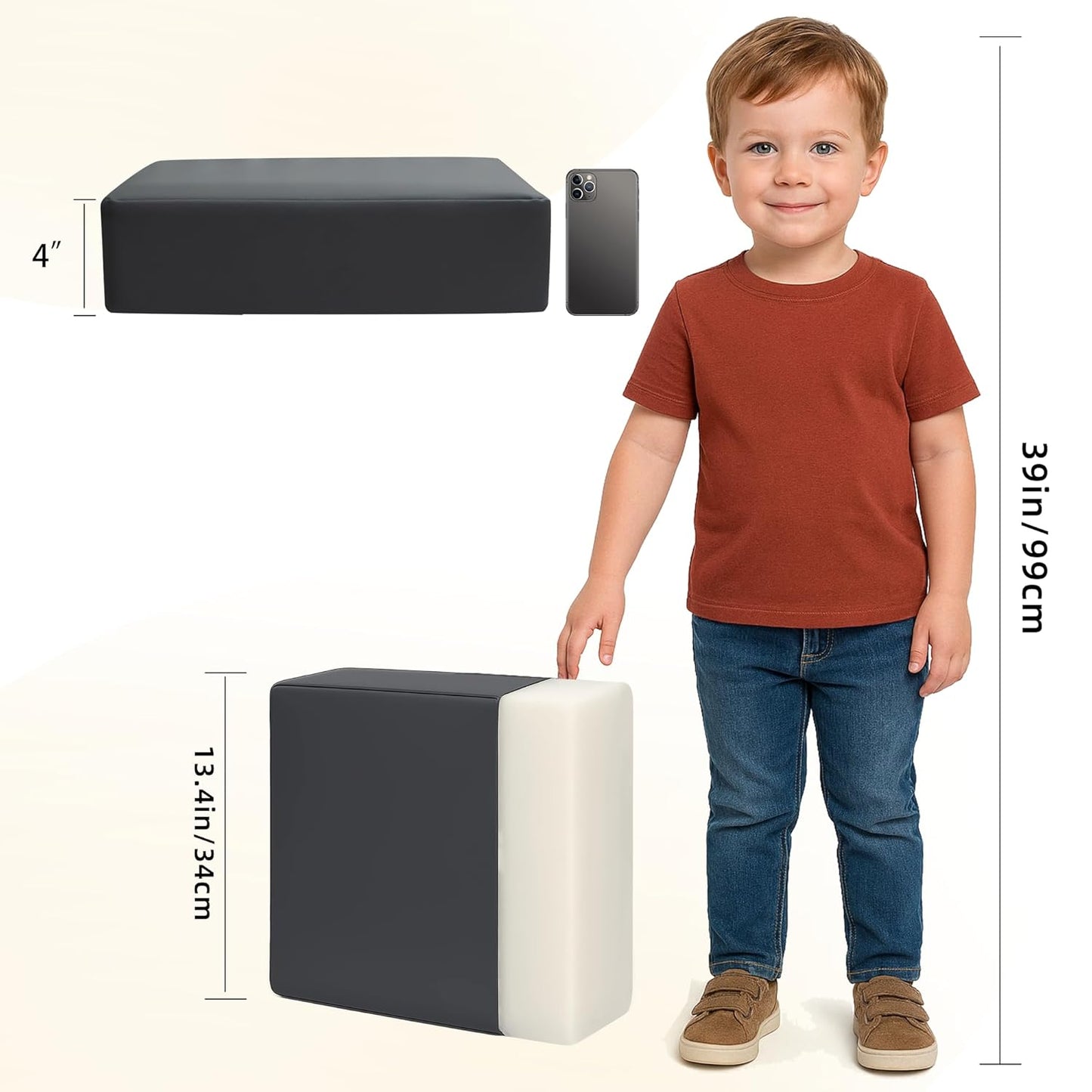 Booster Seat for Dining Table, PU Anti-Scratch Easy Cleaning Kids Toddler Booster Seat for Table, Portable Increasing Booster Cushion with Non-Slip Bottom and Adjustable Elasticity Straps