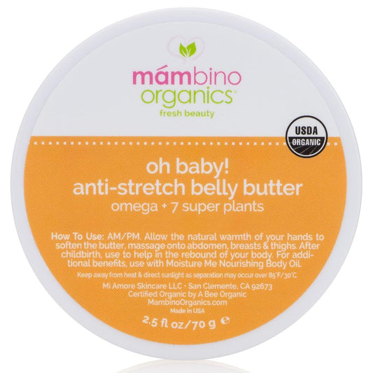 Mambino Organics Oh Baby! Belly Butter, Belly Cream with Shea Butter for Pregnancy, Minimizes Stretch Marks, Vegan, Cruelty-Free, Maternity Skin Care, 2.5 fl oz