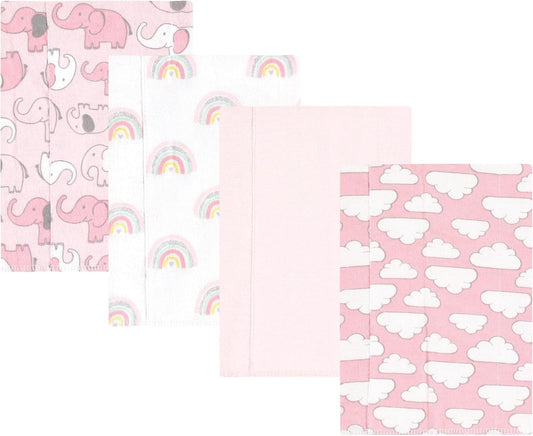 Luvable Friends Hudson Baby Flannel Burp Cloths 4pk, Pink Elephant Parade