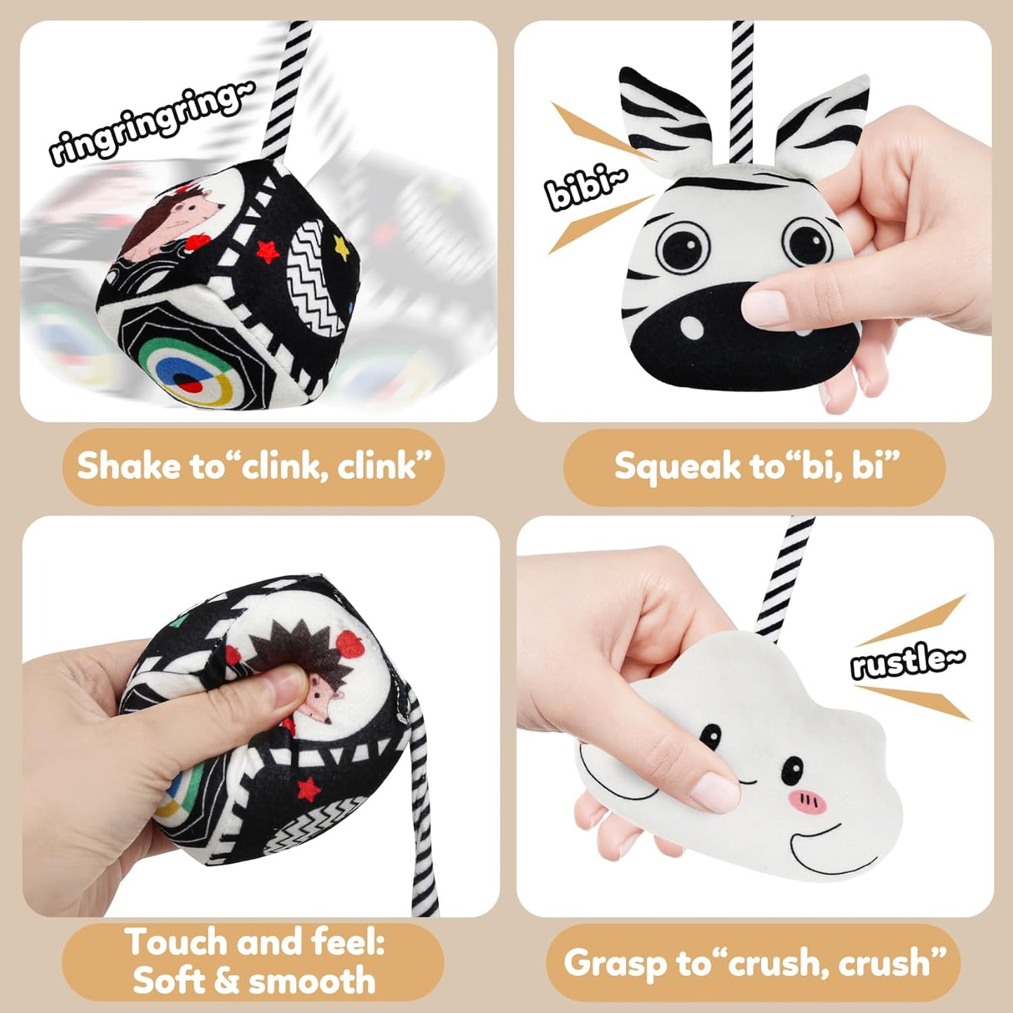 Baby Spiral Hanging Stroller and Car Seat Toys Black and White High Contrast Sensory Toy Newborn Plush Activity Toys Party Favors Gifts for Baby Shower -Zebra