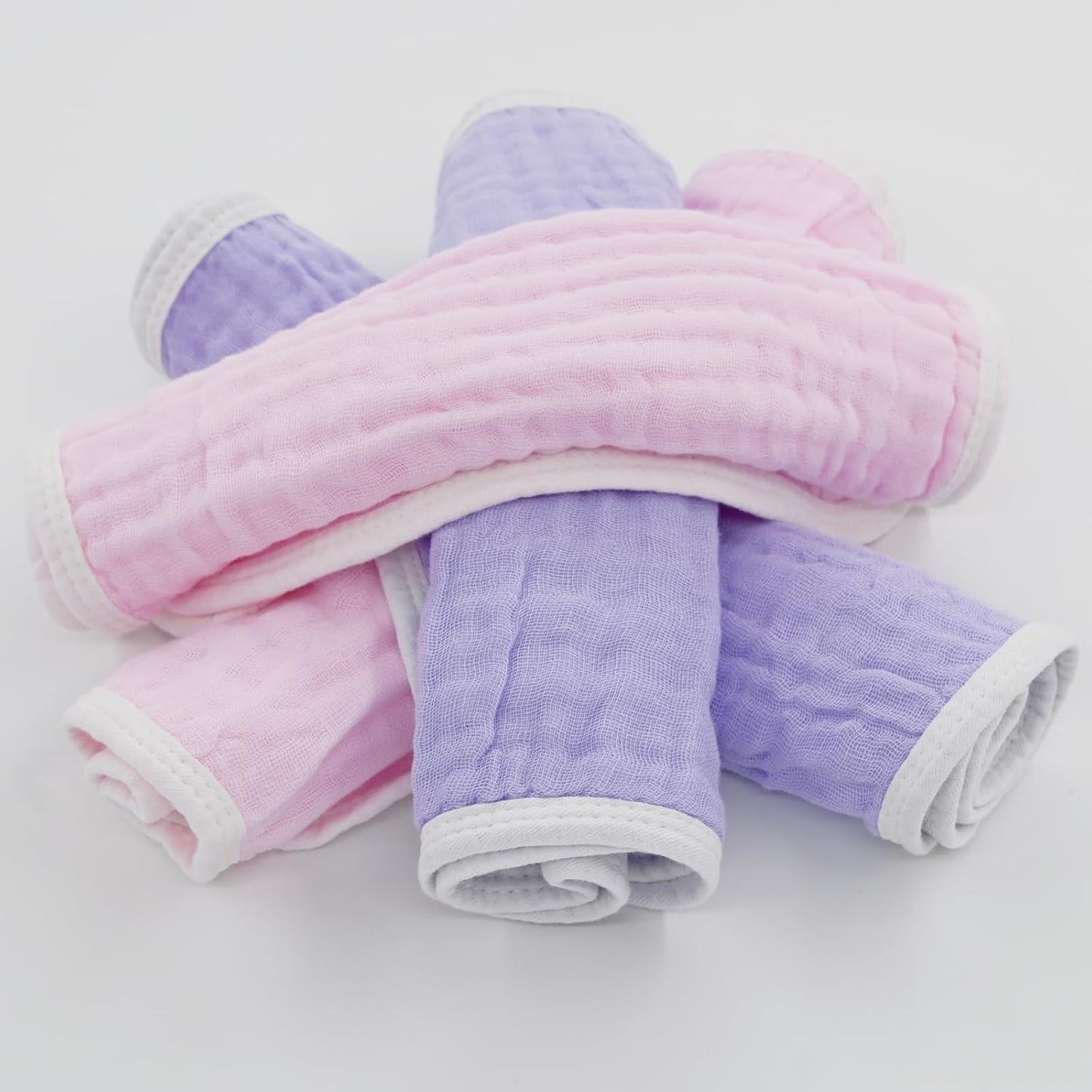 Synrroe Burp Cloths Large, Muslin Burp Cloths for Baby Girls, Pack of 4 Extra Absorbent and Soft Muslin, 6 Layers 20 by 10 Inches 100% Cotton (Pink-Purple 4 Pack)