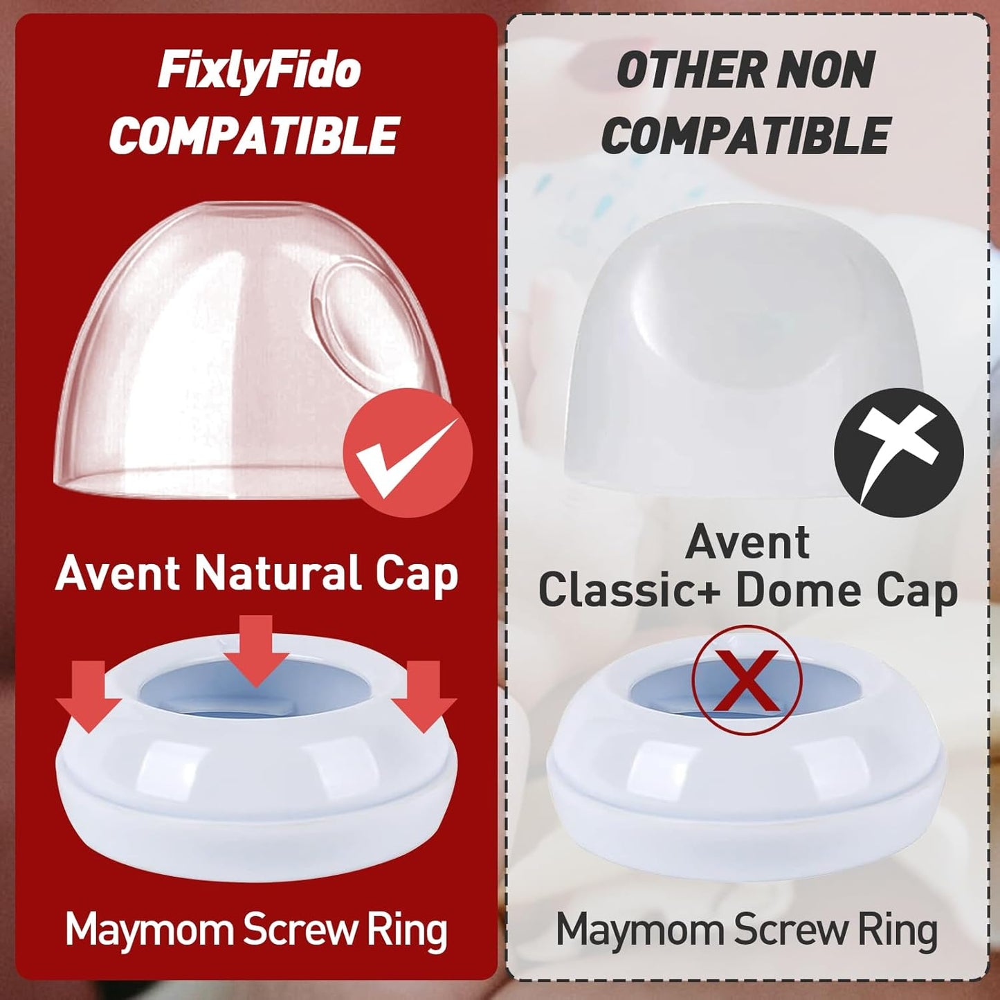 4-Pack Baby Bottle Rings and Caps for Philips Avent Natural Bottles, Replacement Screw Ring Collars, Baby Bottle Nipple Rings for Avent Natural Plastic and Glass Bottles