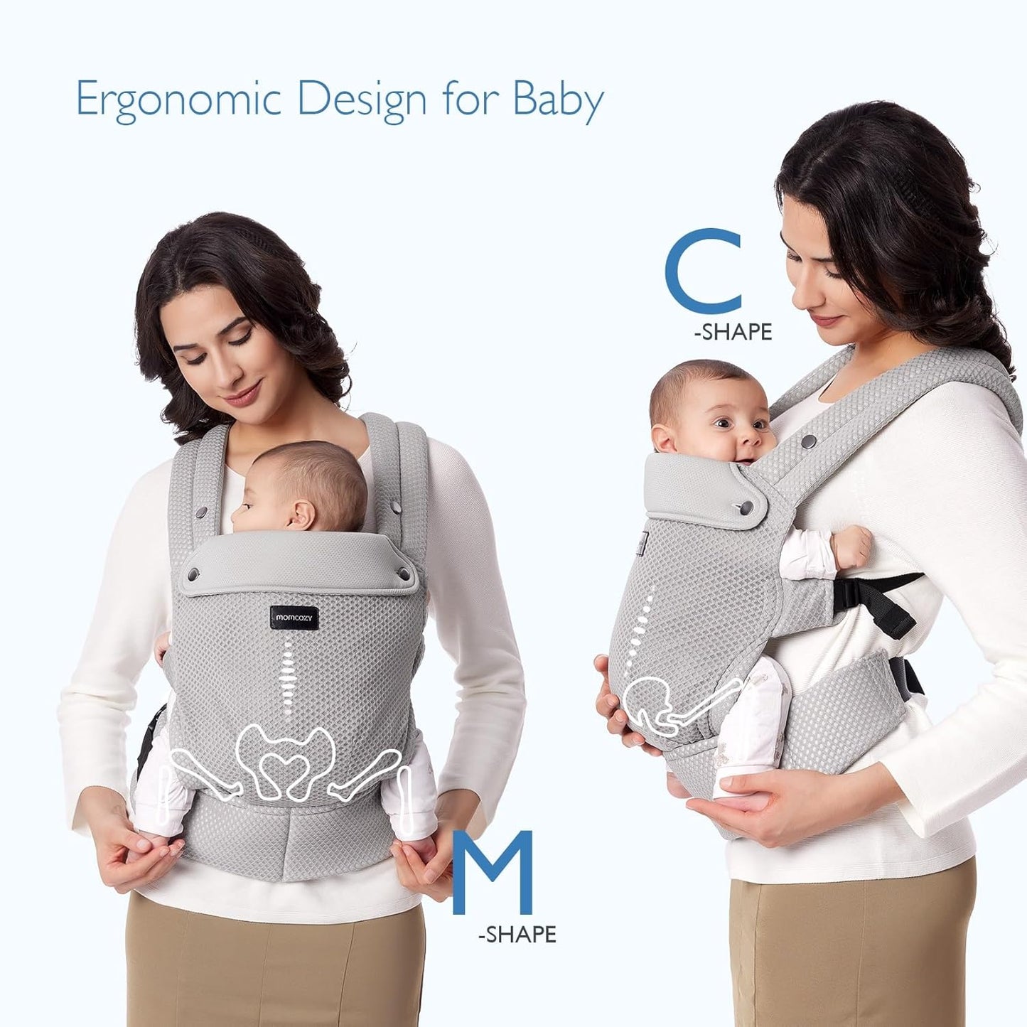 Momcozy Breathable Mesh Baby Carrier, Ergonomic and Lightweight Infant Carrier for 7-44lbs with Enhanced Lumbar Support, All Day Comfort for Hands-Free Parenting, Air Mesh-Grey