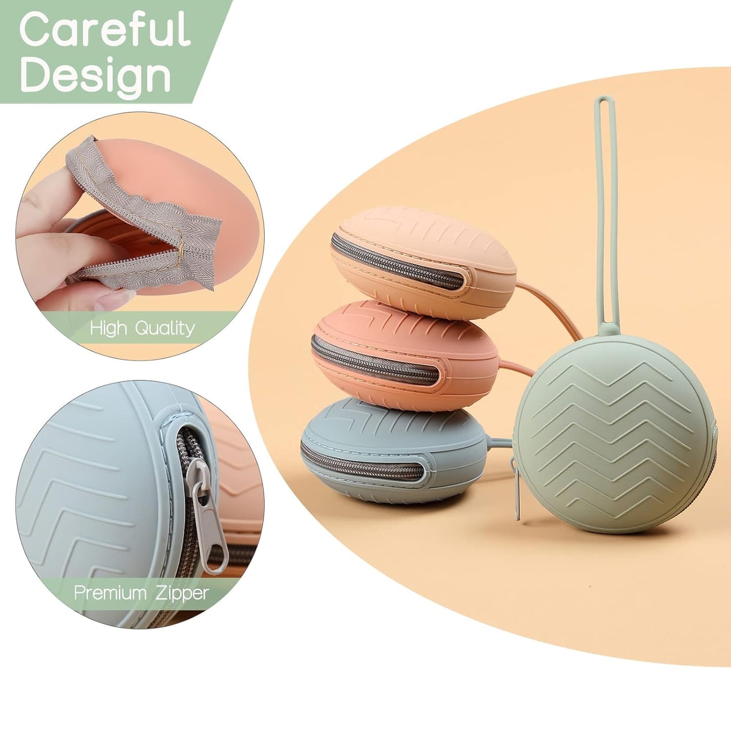 2-Pack Silicone Pacifier Holder Case - BPA-Free Pacifier Holder Pouch for Baby Boys & Girls- Portable & Dishwasher Safe Soother Container for On-The-Go Use (Sand/Light Grey)